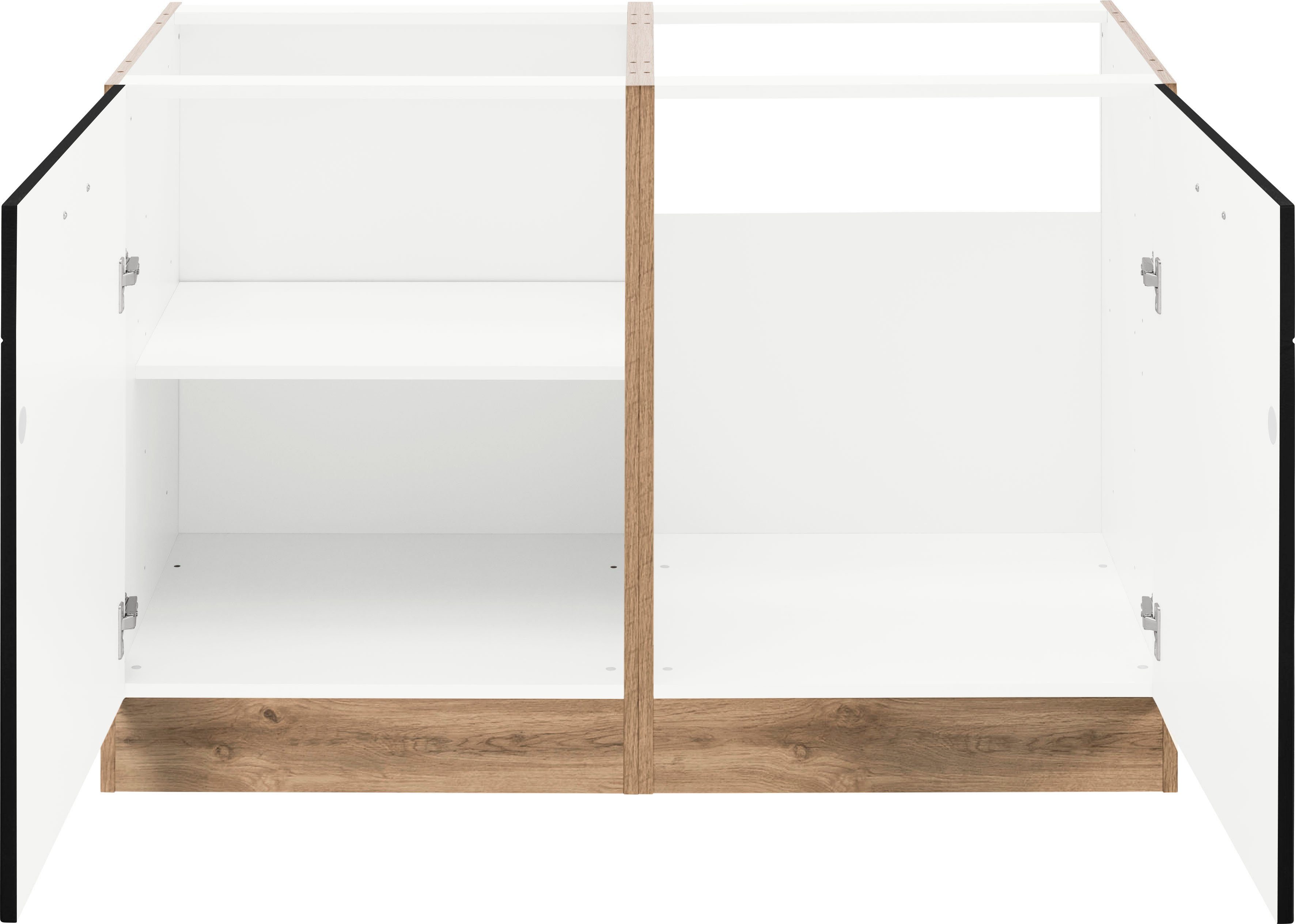 KOCHSTATION Spülenschrank KS-Tinnum 120 cm breit, MDF-Fronten, Metallgriffe, inklusive Einbauspüle