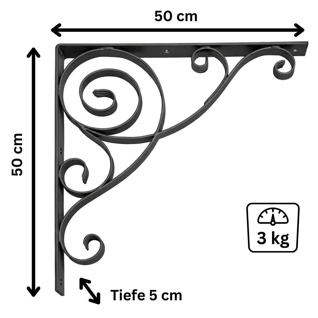 DanDiBo Wandbefestigung Konsole 50x50 cm Kopfbänder Schmiedeeisen Metall Winkelverbinder, Winkelkonsole