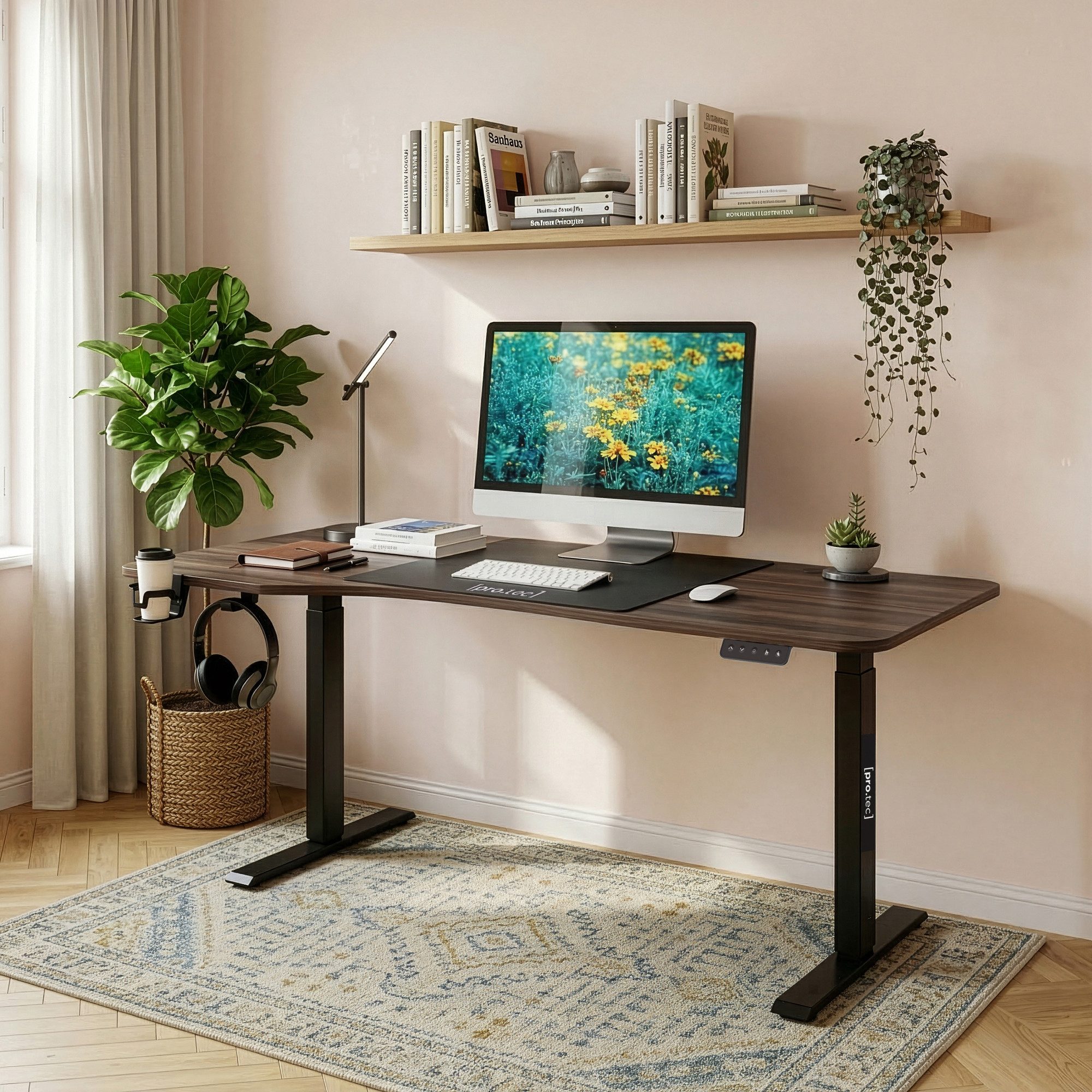 pro.tec Schreibtisch, »Stryn« elektrisch höhenverstellbar 160 x 75 cm Walnussoptik