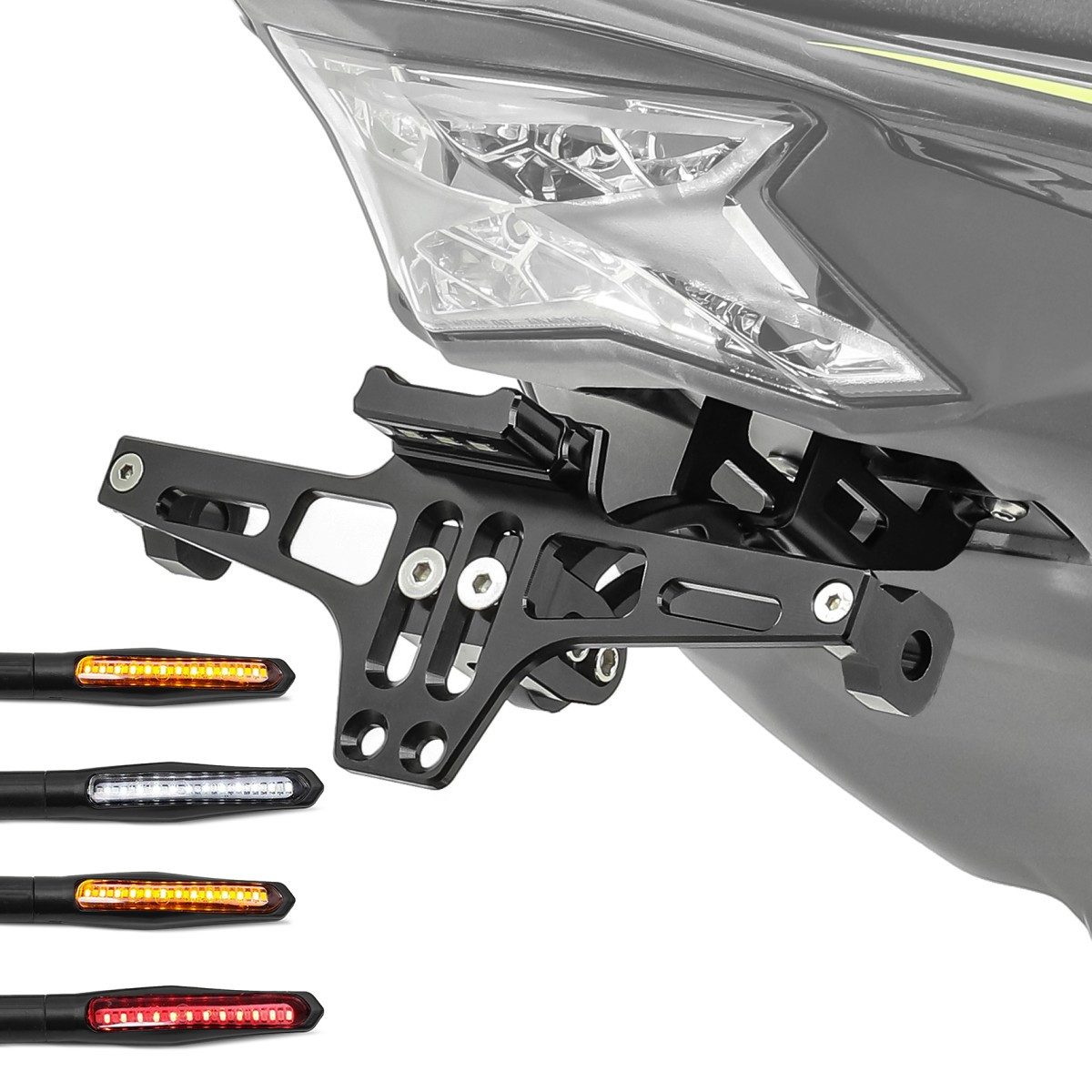 Lumitecs Kennzeichenhalter Kennzeichenhalter + LED Blinker für Kawasaki Z 900 / 650 NH4