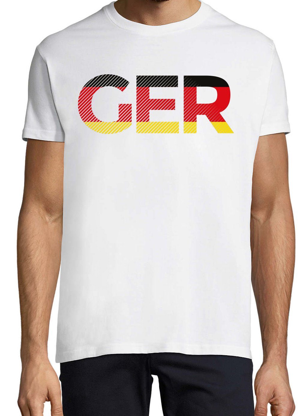 GER Germany Designz im Fußball Youth Frontprint mit Herren Look T-Shirt Weiss T-Shirt