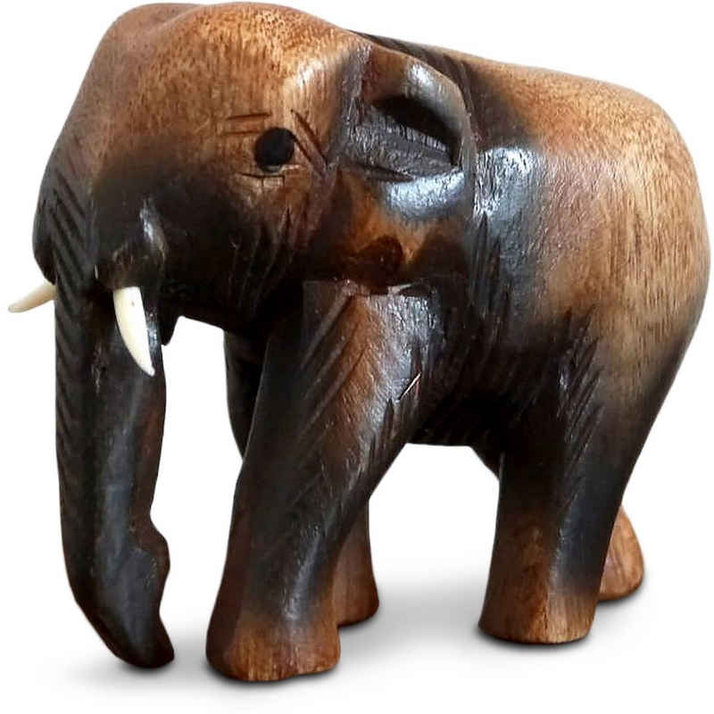 livasia Tierfigur Holzelefant, handegeschnitzt, Rüssel hängend, handgefertigt