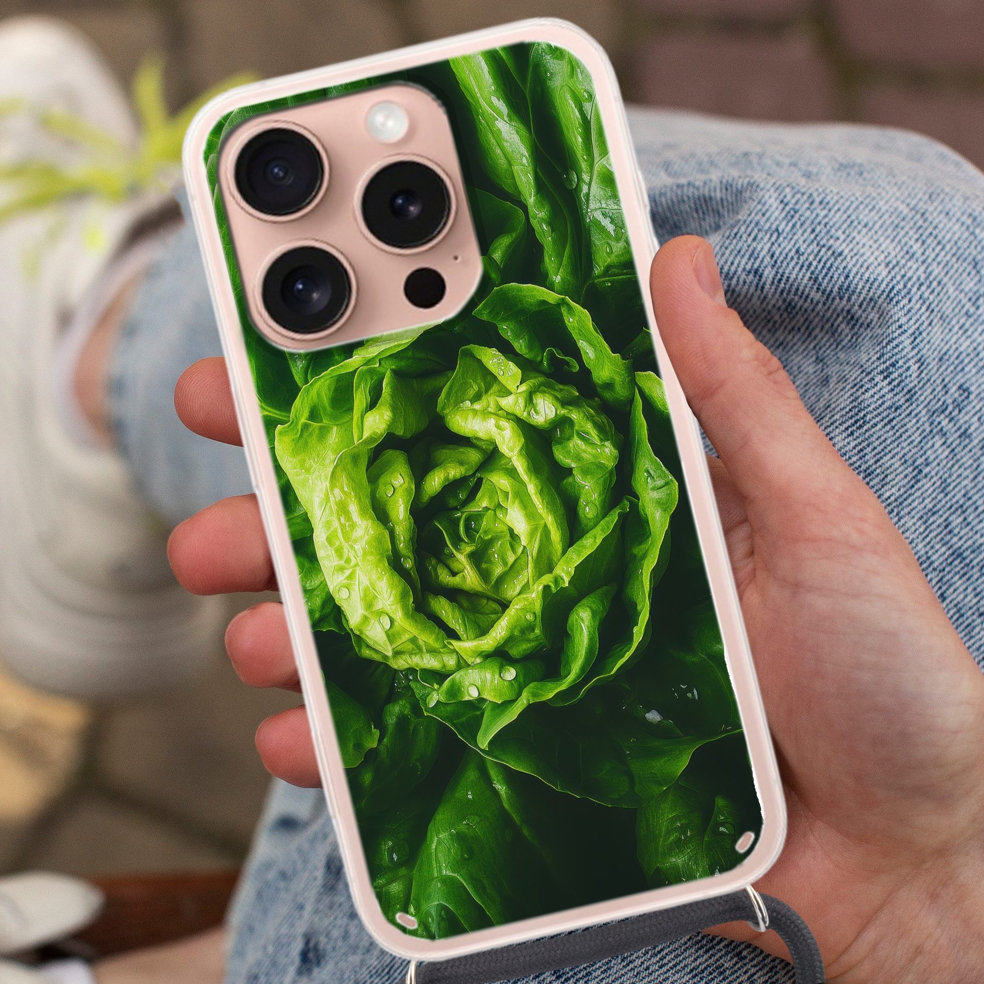 MuchoWow Handyhülle für Apple iPhone 16 Pro Gemüse - Kopfsalat - Grün, Tragbare Handyhüllen mit Kette zum umhängen, Handykette Handyband
