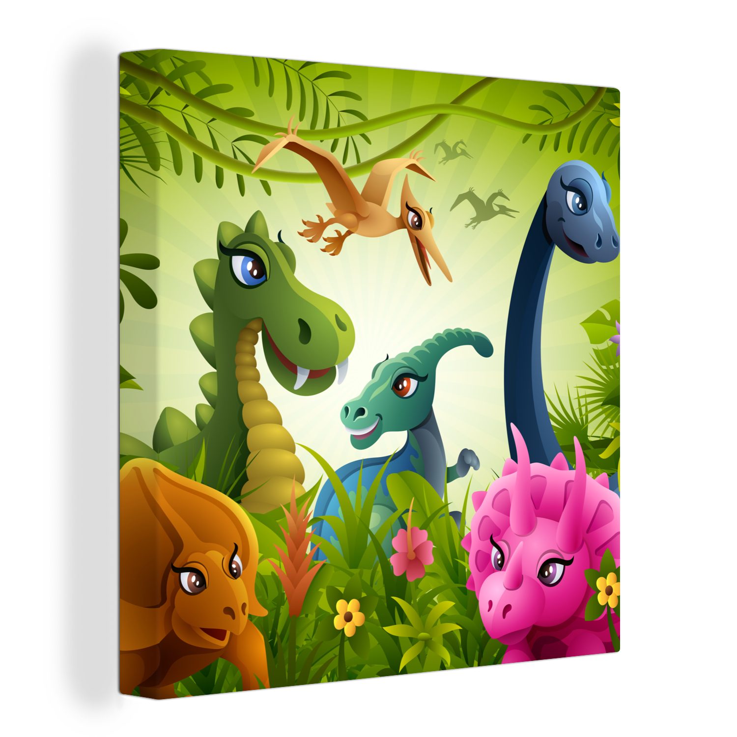 OneMillionCanvasses® Leinwandbild Dinosaurier - Tiere - Dschungel - Illustration - Baby - Jungen -, (1 St), Leinwand Bilder für Wohnzimmer Schlafzimmer bunt
