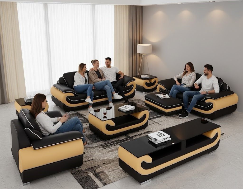 Xlmoebel Polstergarnitur Klassische Ledersofa Garnitur Komplett Set 8 tlg. Sofort, (Polstergarnitur, 8-tlg., 8-tlg. Ledersofa-Garnitur), Hergestellt in Europa