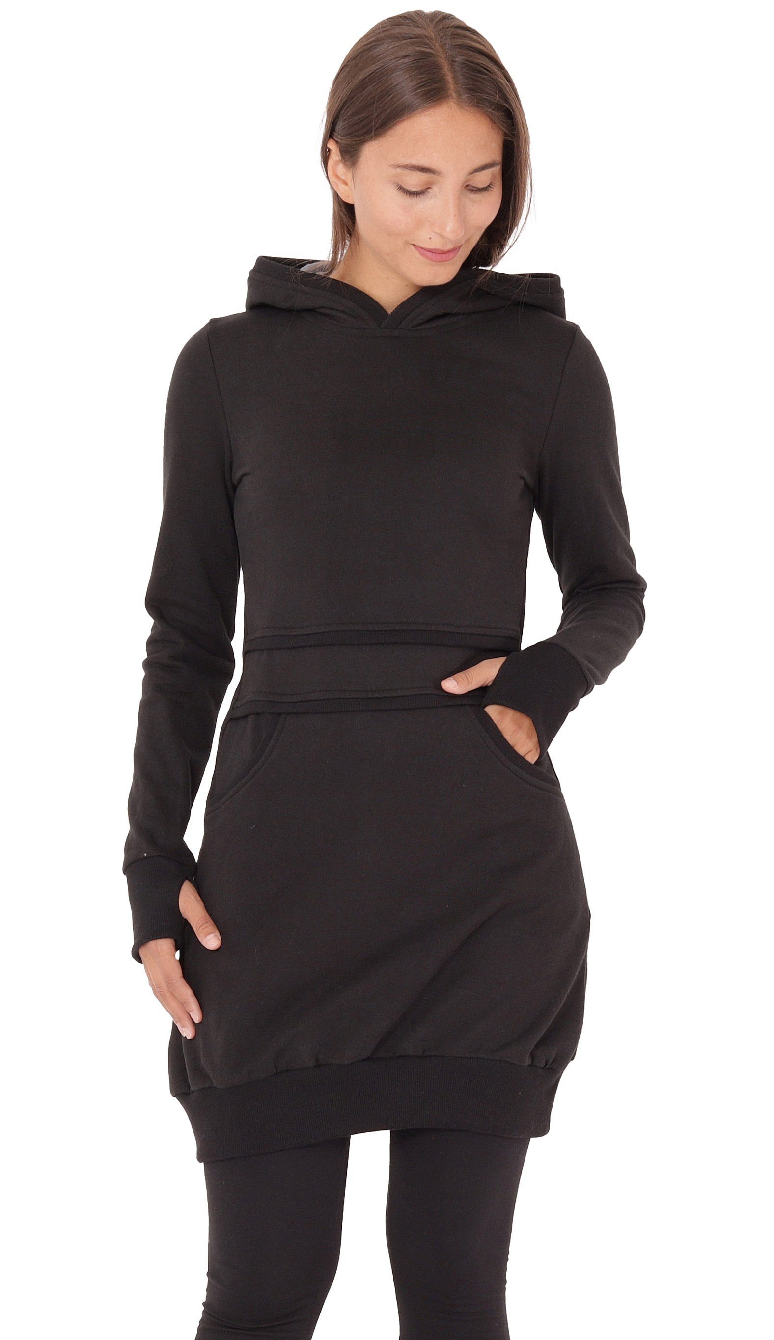 PUREWONDER Sweatkleid Kapuzenpullover-Kleid Hoodie Einfarbig dr19 Schwarz X günstig online kaufen