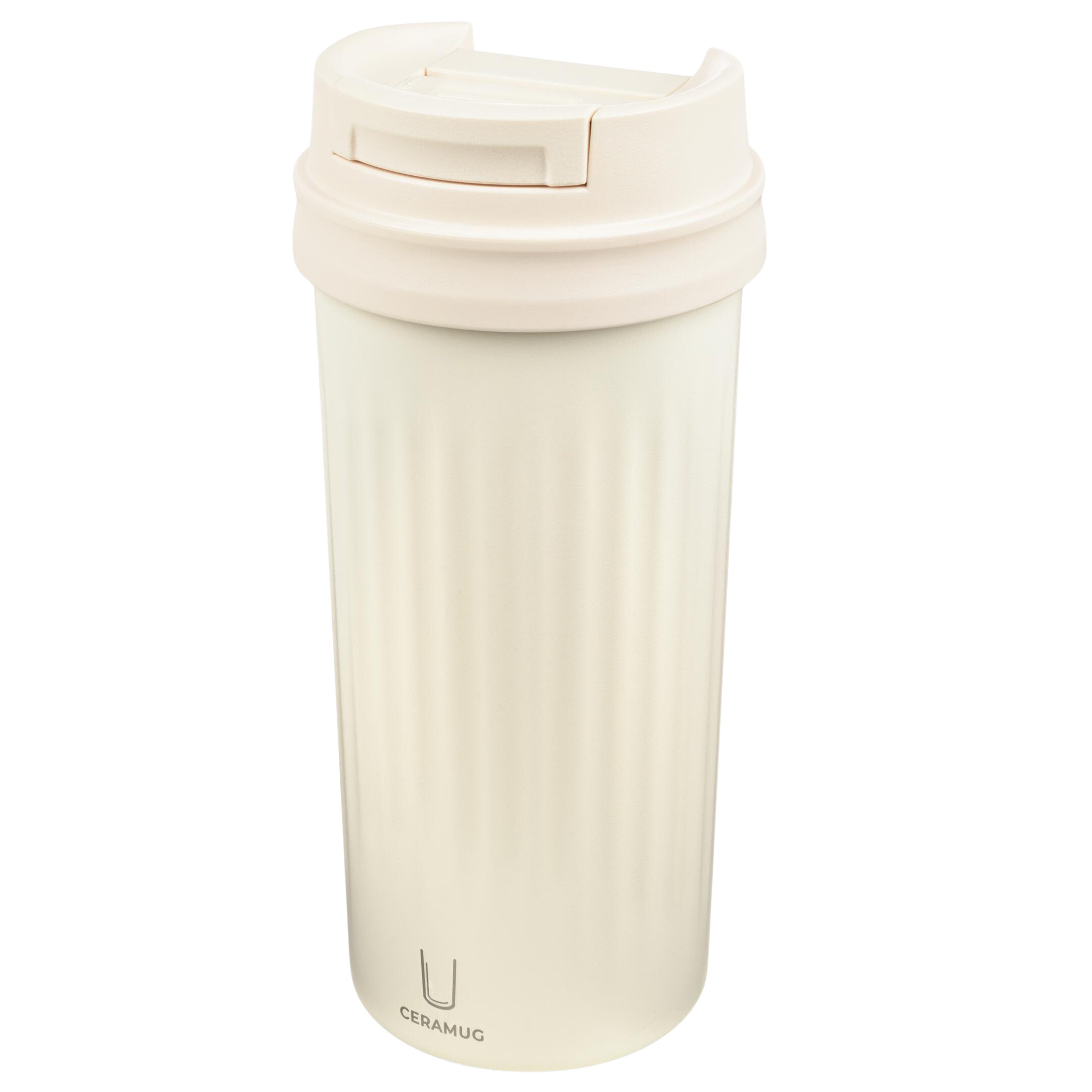 TROIKA Thermobecher CERAMUG, Kaffeebecher to Go aus Edelstahl mit Keramikbeschichtung, 6h heiß 12h kalt, auslaufsicherer Deckel mit Schiebeverschluss – 500ml