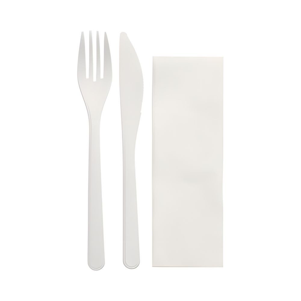 PAPSTAR Tafelmesser 500 x Mehrweg PP-MF 22 cm weiss Messer Gabel Serviette Folienbeutel