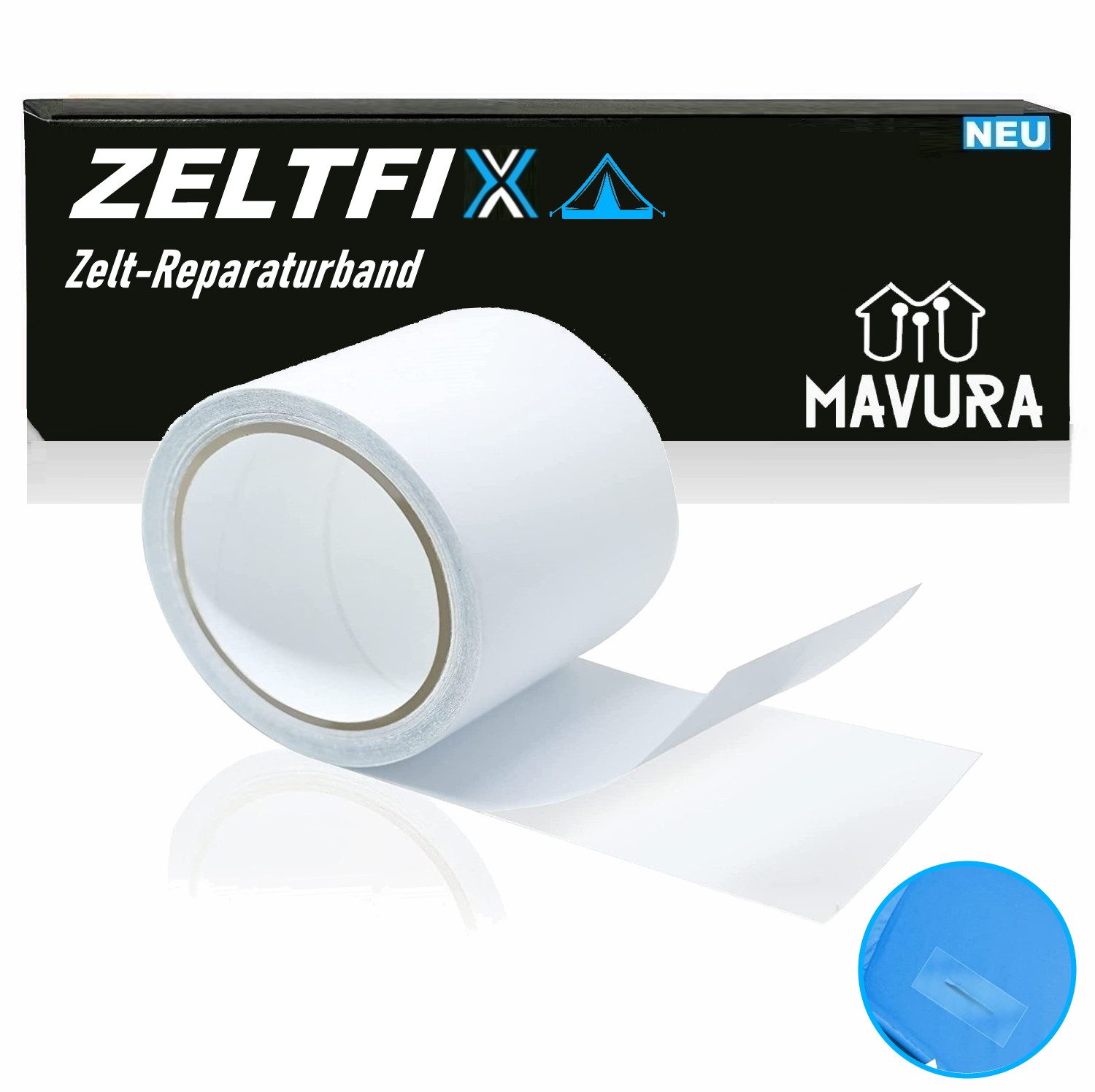 MAVURA Klebeband ZELTFIX Reparatur Klebeband wasserdicht Unterwasser Abdichtband (Wasserdichtes Reparaturband zum abdichten und reparieren) für Pool, Zelt, Plane, Dachrinne, Schlauchboot, Reparaturset Flicken