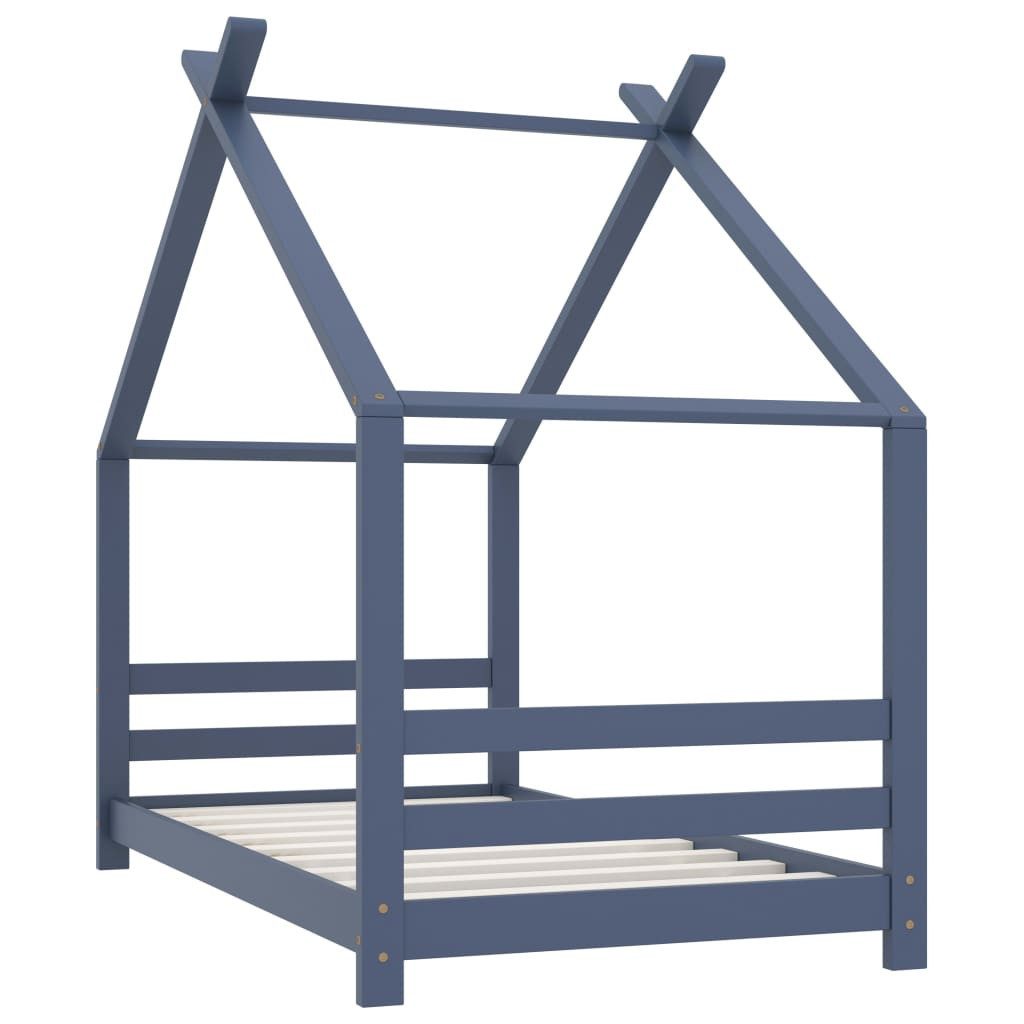 vidaXL Kinderbett 80 x 160 cm Kinderbett mit Himmel Kinderbett-Gestell Grau Massivholz K