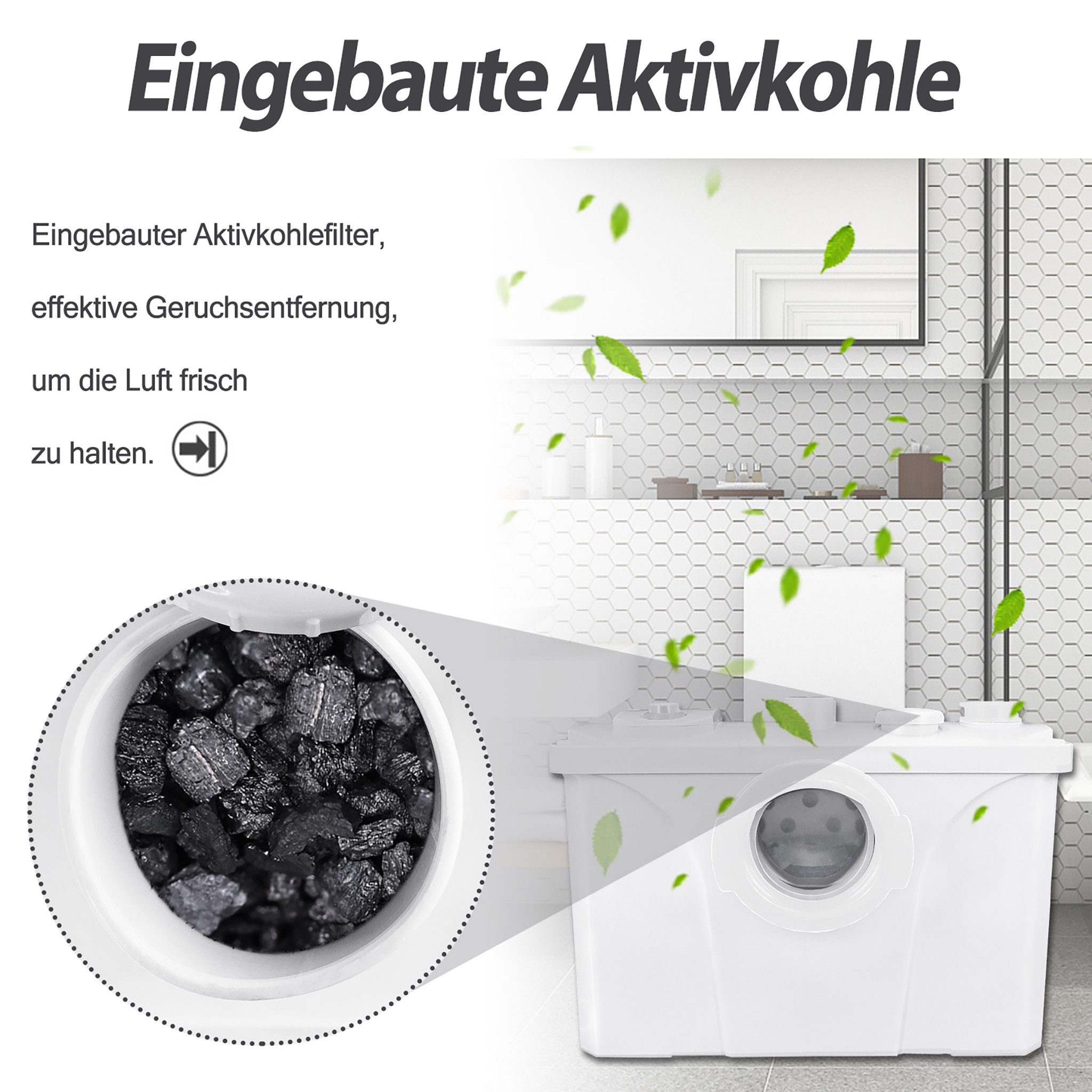 FIVMEN Hebeanlage 700W Haushaltspumpe WC Integriert Fäkalienpumpe (Schmutzwasserpumpe Hebeanlage Abwasse mit Kohlefilter)