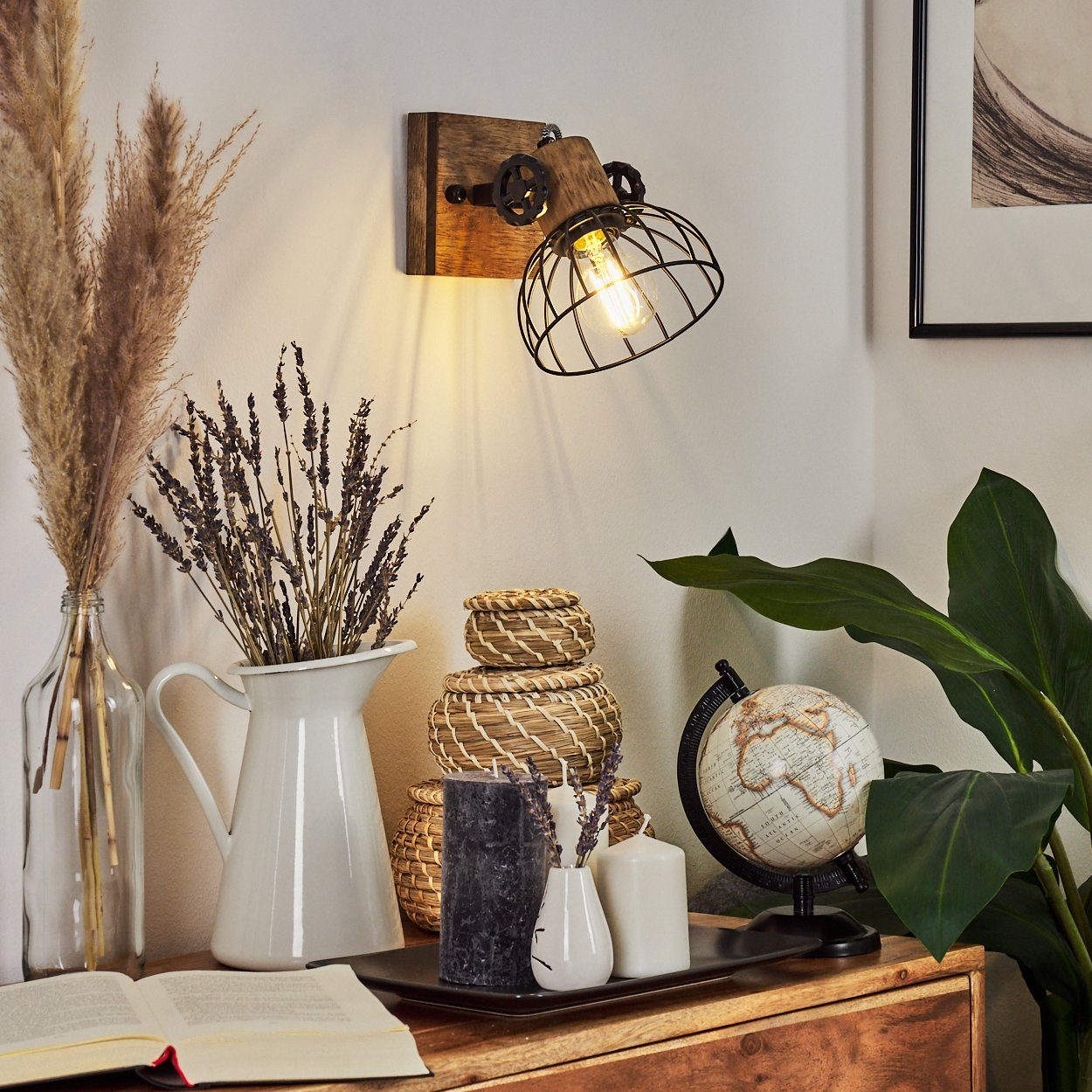 hofstein Wandleuchte »Cotes« Wandlampe aus Holz/Metall in Braun/Schwarz m. günstig online kaufen