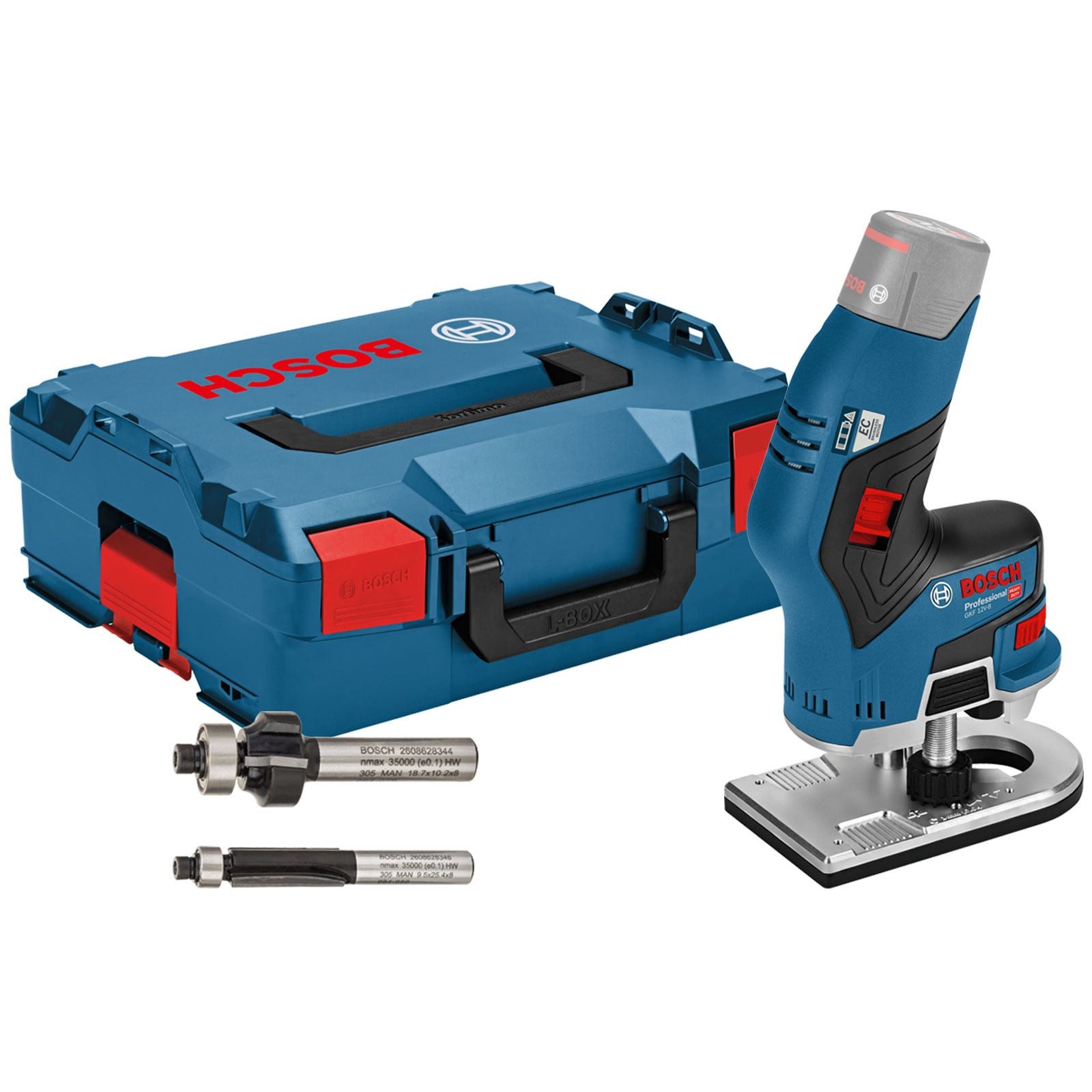 BOSCH Kantenfräser Bosch Akku-Kantenfräse GKF 12V-8 Solo inkl. 2x Fräser in L-Boxx