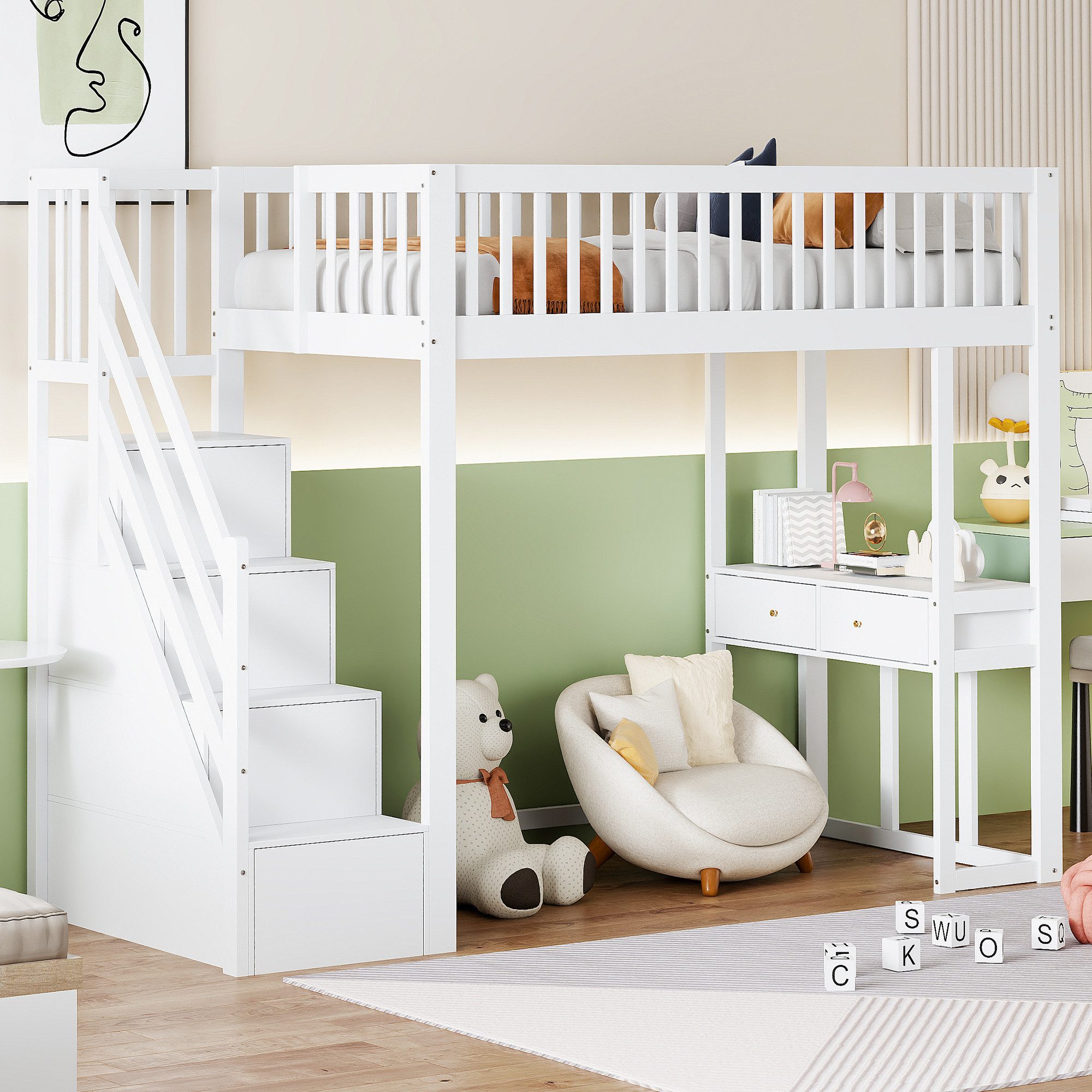 Flieks Hochbett Massivholz Kinderbett 90x200cm mit günstig online kaufen