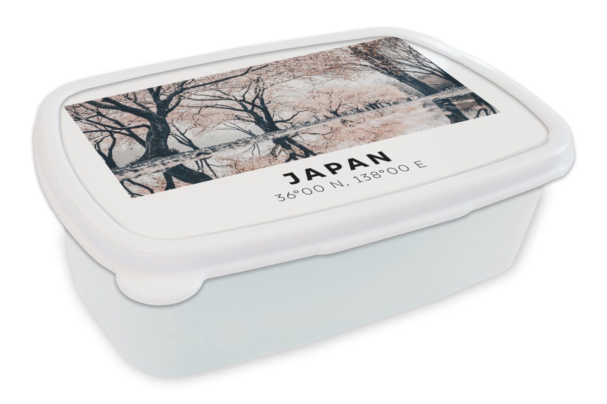 Japan und Jungs Brotbox für (2-tlg), Frühling, MuchoWow Brotdose, für - Erwachsene, Kinder Mädchen Sakura - und Kunststoff, weiß Lunchbox
