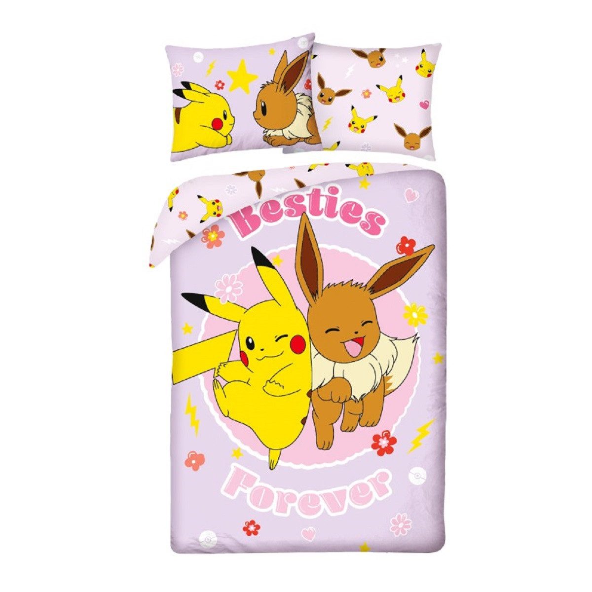 POKÉMON Bettwäsche Bettdeckenbezug 140 × 200 cm mit 70 × 90 cm Kissenbezug, Beidseitig bedruckt Pflegeleicht Atmungsaktiv
