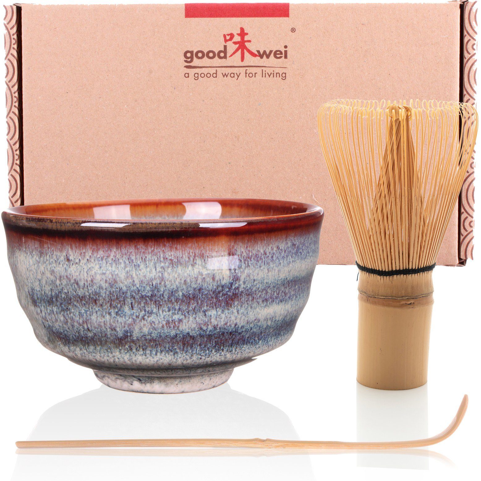 Goodwei Teeservice "Uji" (3-tlg), Teeschale Keramik mit und Matchabesen Matcha-Set