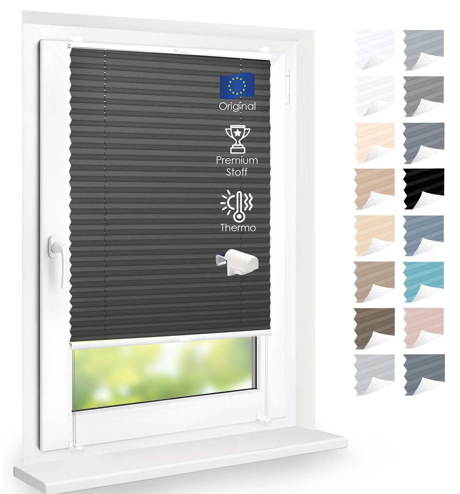 DomDeco Plissee Premium Thermo Plissee ohne Bohren, Sichtschutz, lichtdurchlässig, blickdicht, Klemmfix, Thermo-Wärmeschutz, verdunkelnd, blickdicht, Stufenlos