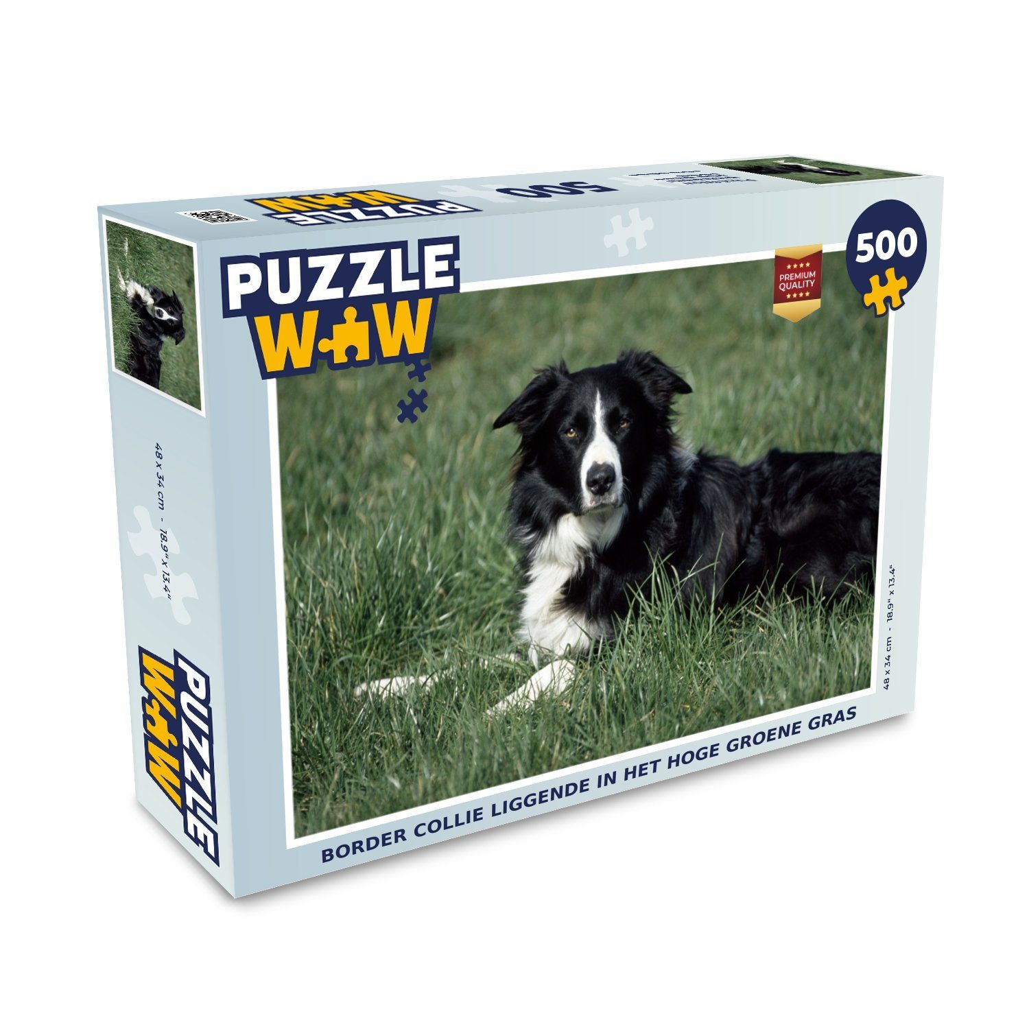 MuchoWow Puzzle Border Collie liegt im hohen grünen Gras, 500 Puzzleteile, Foto-Puzzle, Bilderrätsel, Puzzlespiele, Spielzeug