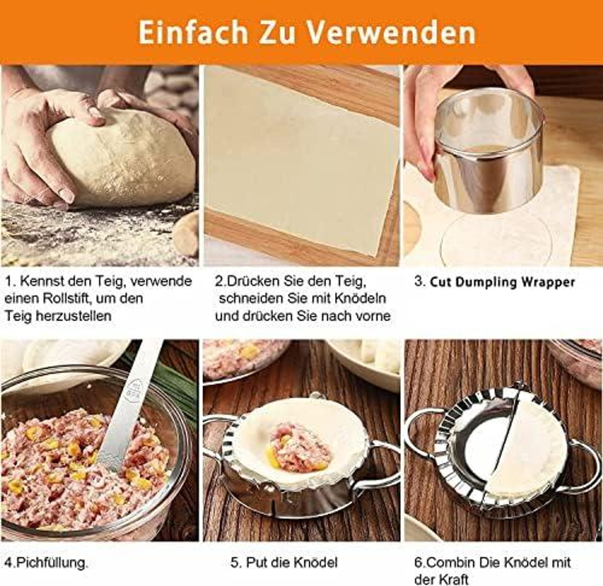 FELIXLEO Ravioliform Edelstahl Ravioli Former Set Knödel Maker, (7-tlg) – Bild 4 von 5