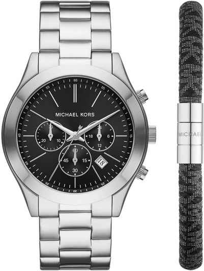 MICHAEL KORS Chronograph Slim Runway, MK1056SET, (Set, 2-tlg., mit Armband), Quarzuhr, Armbanduhr, Herrenuhr, Geschenkset, Stoppfunktion, Datum