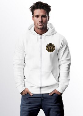 Neverless Sweatjacke Herren Sweatjacke mit Kapuze Logo Bäume Wald Print Outdoor Motiv Zip H