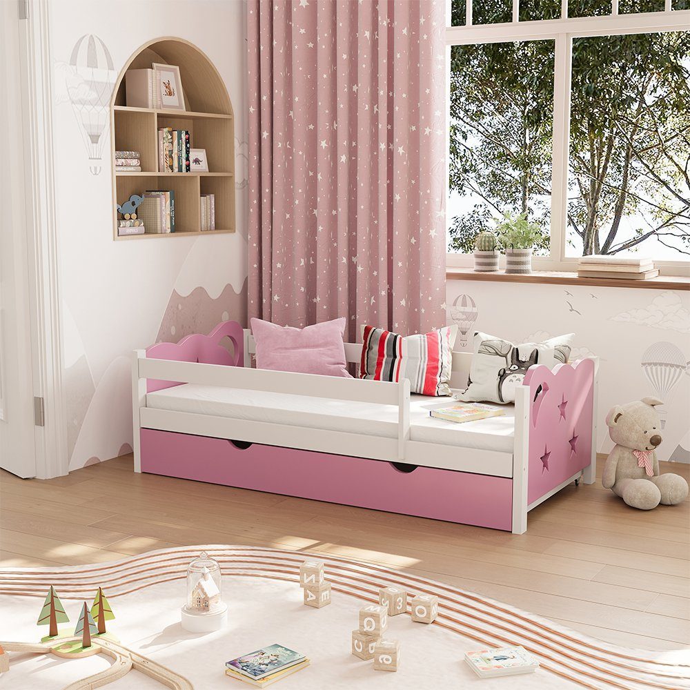 VitaliSpa® Kinderbett Jessica, Rosa/Weiß, 80x160 cm mit Schublade und Matratze (3-tlg)