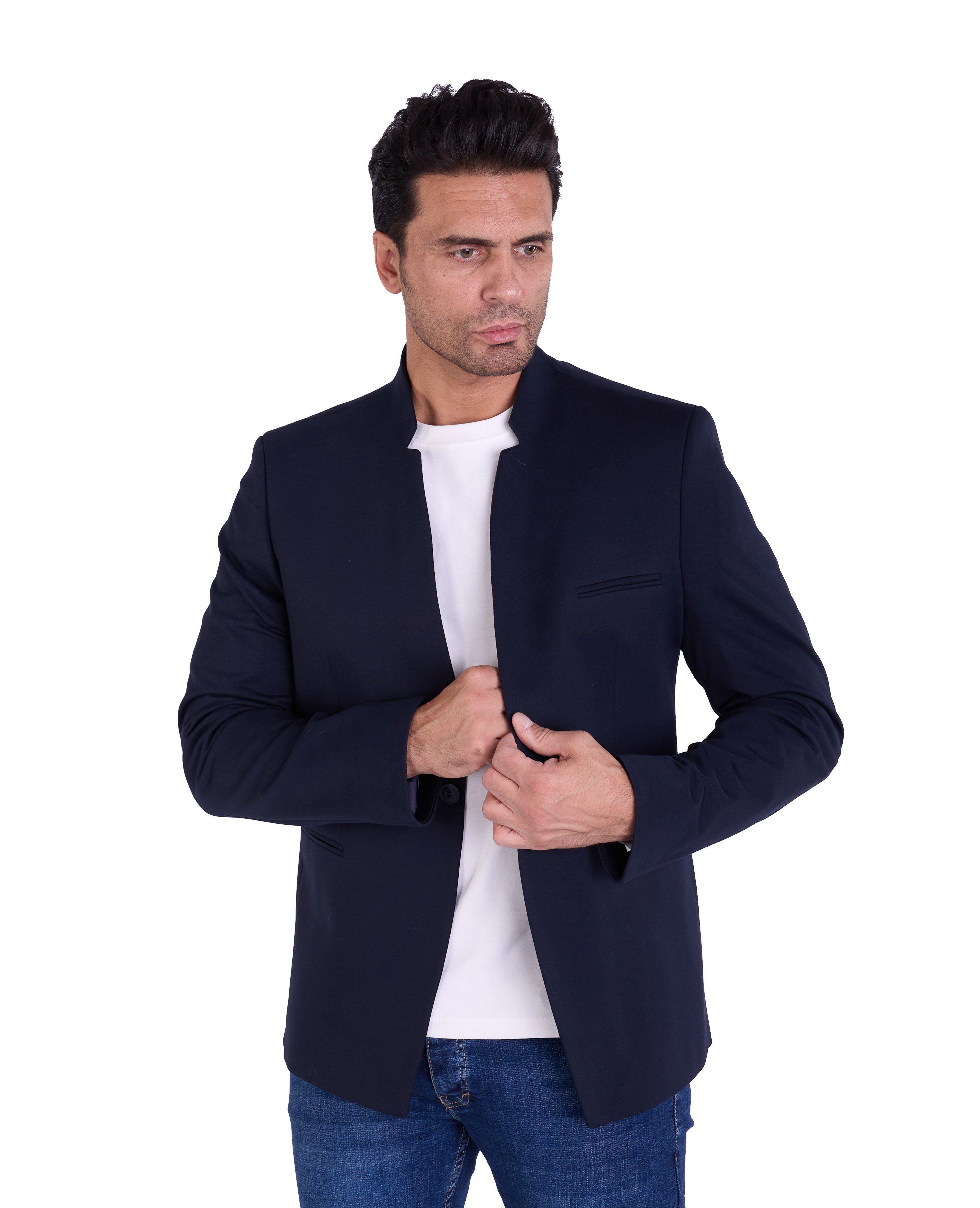 Denim Distriqt Jerseysakko Herren Slim Fit Stehkragen Sakko günstig online kaufen