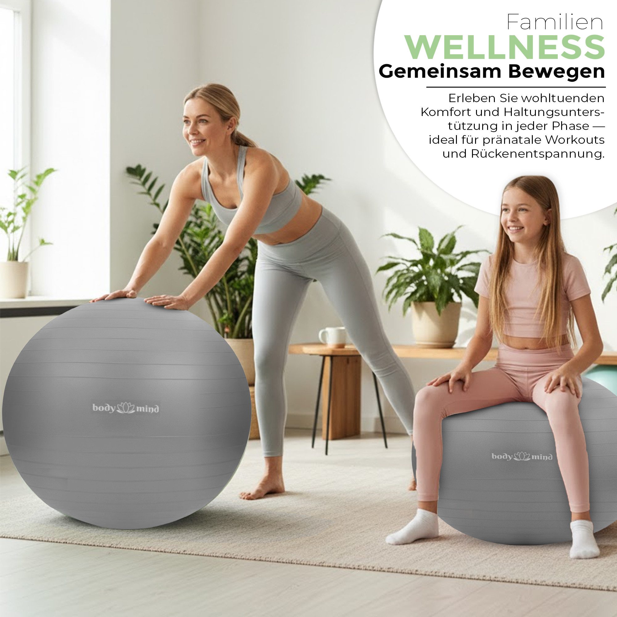 Body & Mind Gymnastikball Fitnessball Gymnastikball Yoga Pilates Ball Anti-Burst mit Pumpe