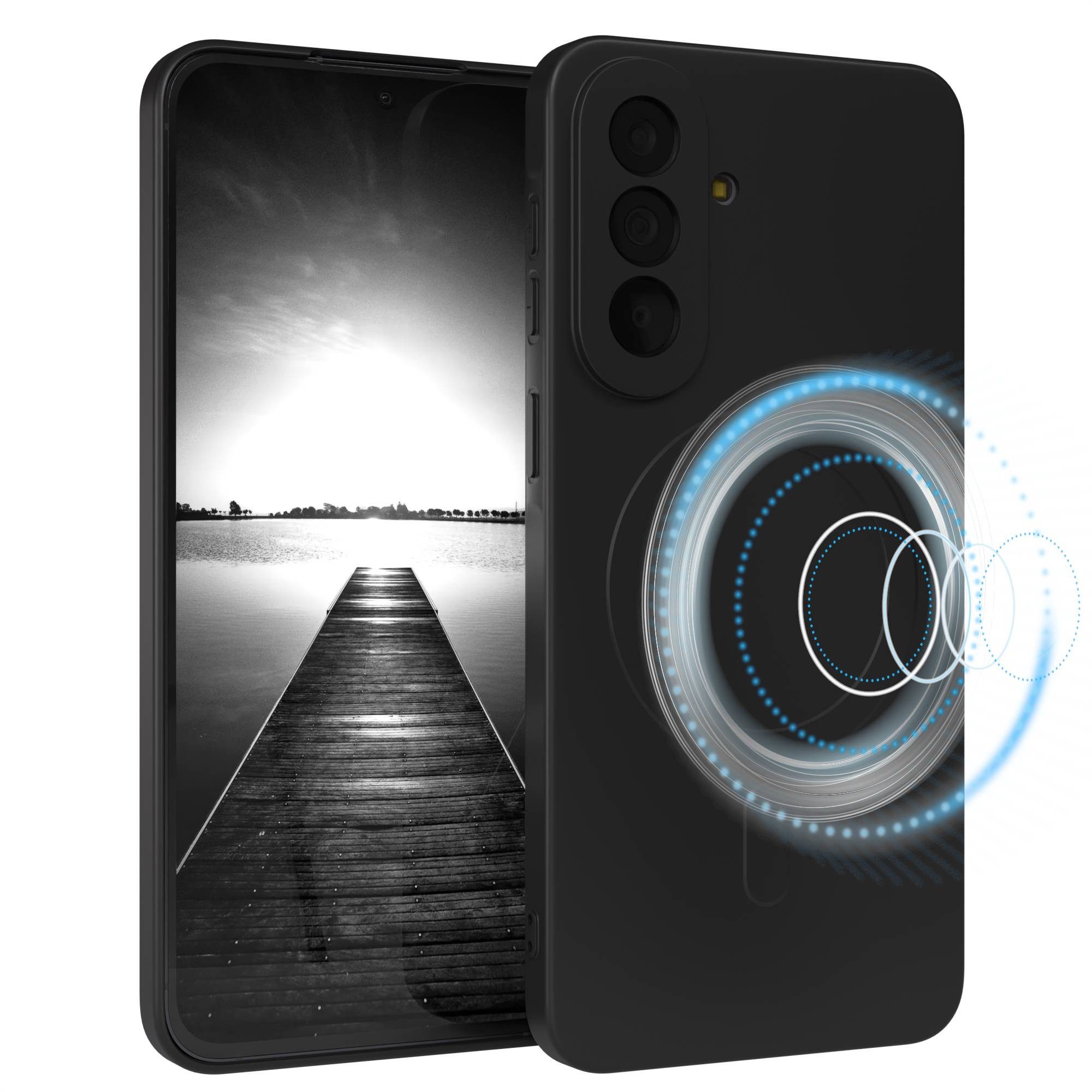EAZY CASE Handyhülle Samsung Galaxy A57 MagSafe TPU / Silicon Coating Case 6,7 Zoll, Schutzhülle mit MagSafe kratzfest Back Cover Kameraschutz Schwarz
