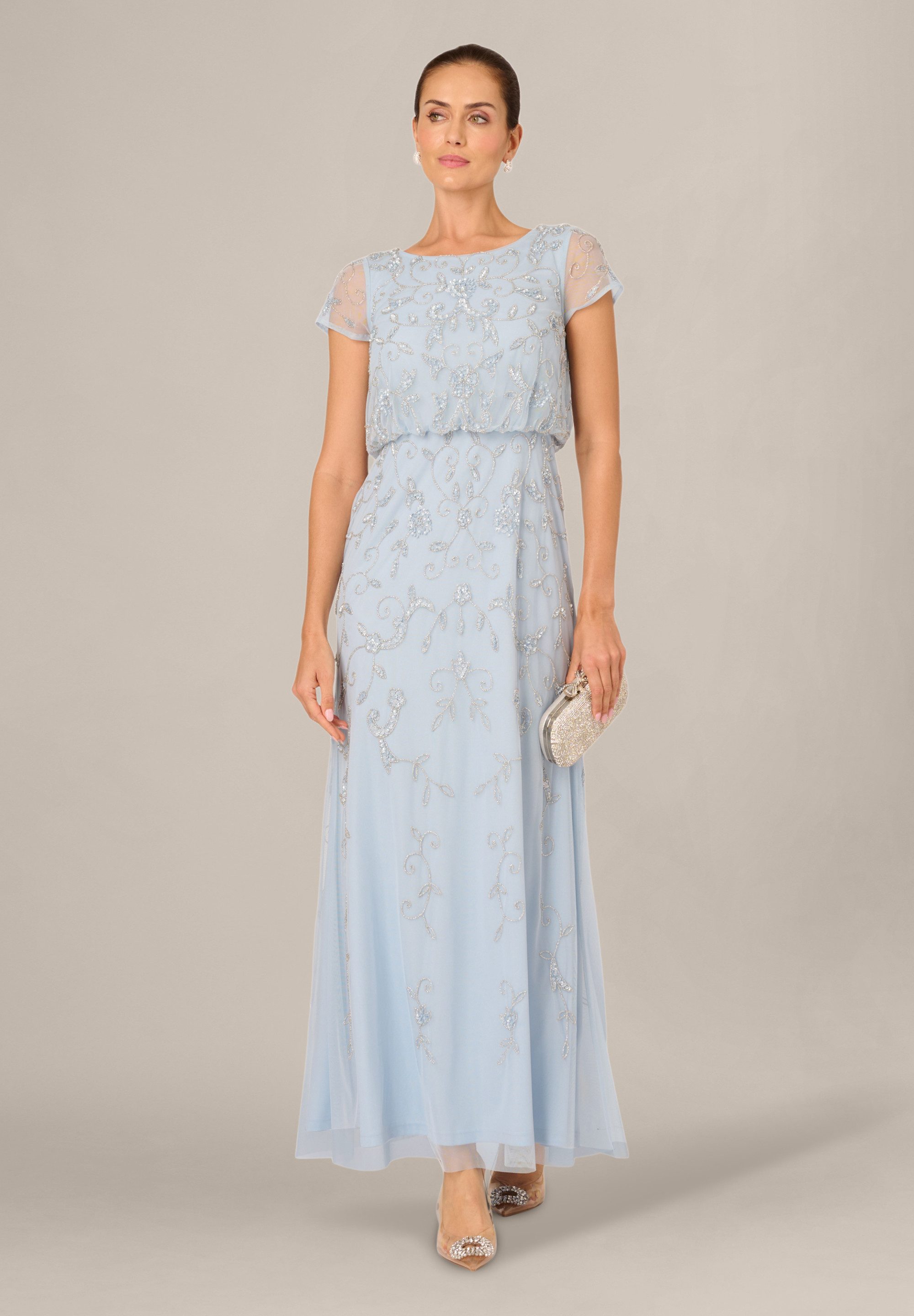 Adrianna Papell Abendkleid Beaded Blouson Long Dress Ein rundum mit Perlen besticktes Kleid