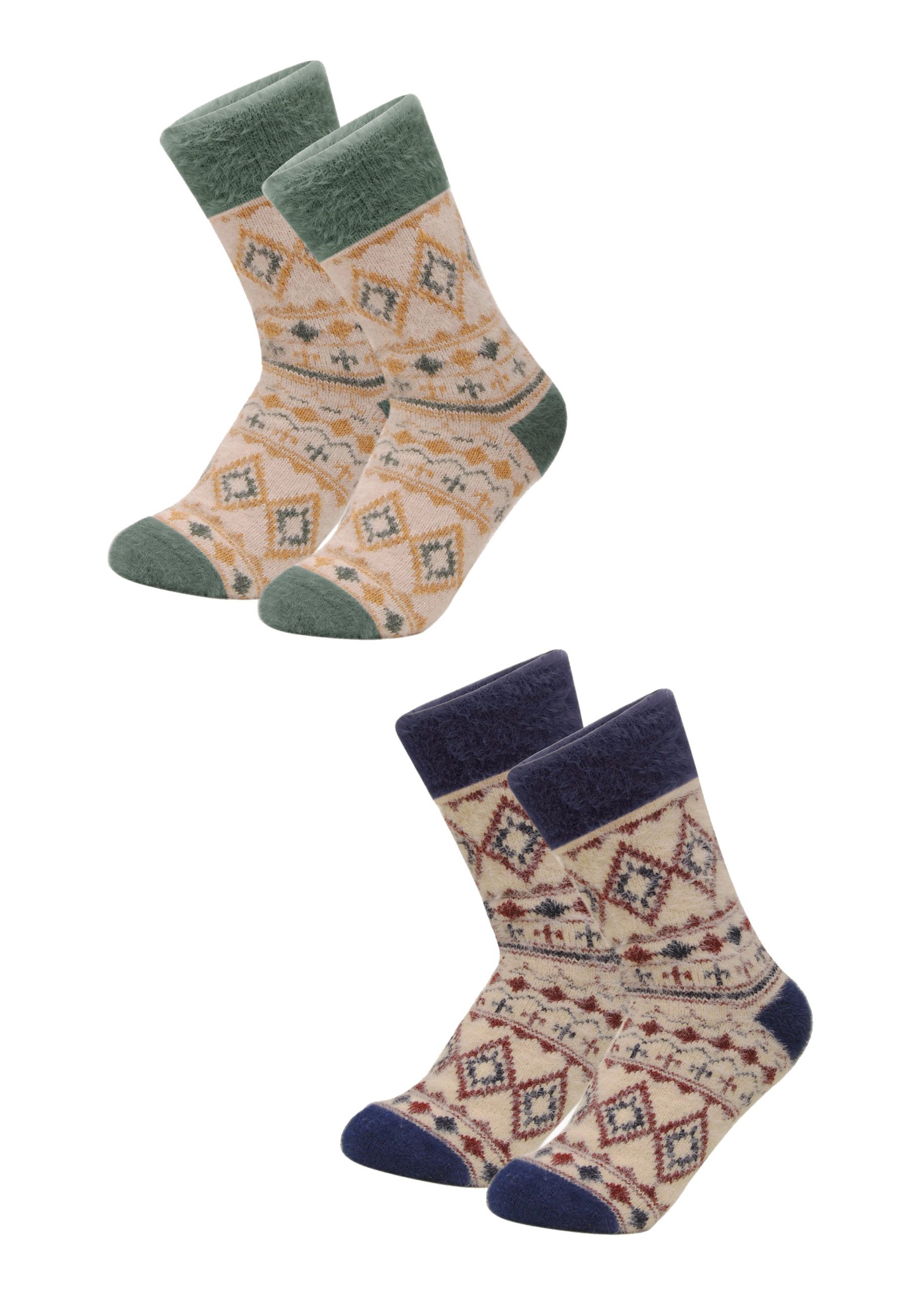 Socken Alpaka Norweger Socken Herren 2er Pack, warm und weich, Größe 36–47