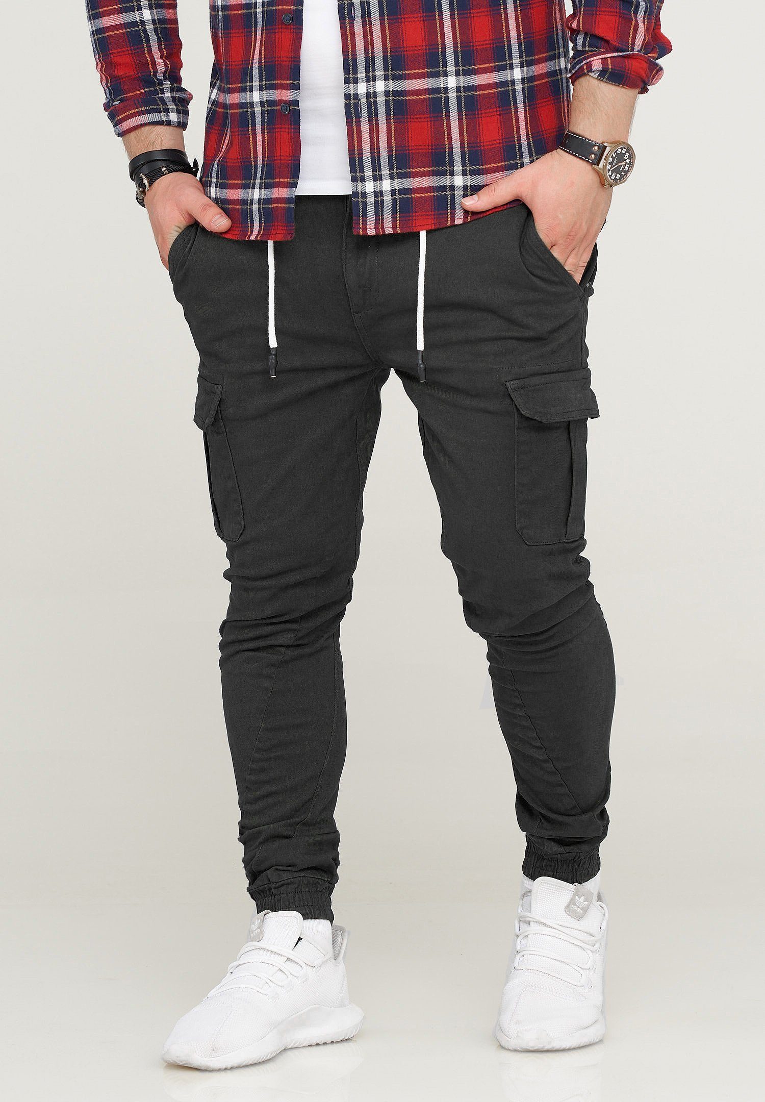 Bund Schwarz mit Cargohose elastischem MPVEGAS Jogger-Hose SOULSTAR