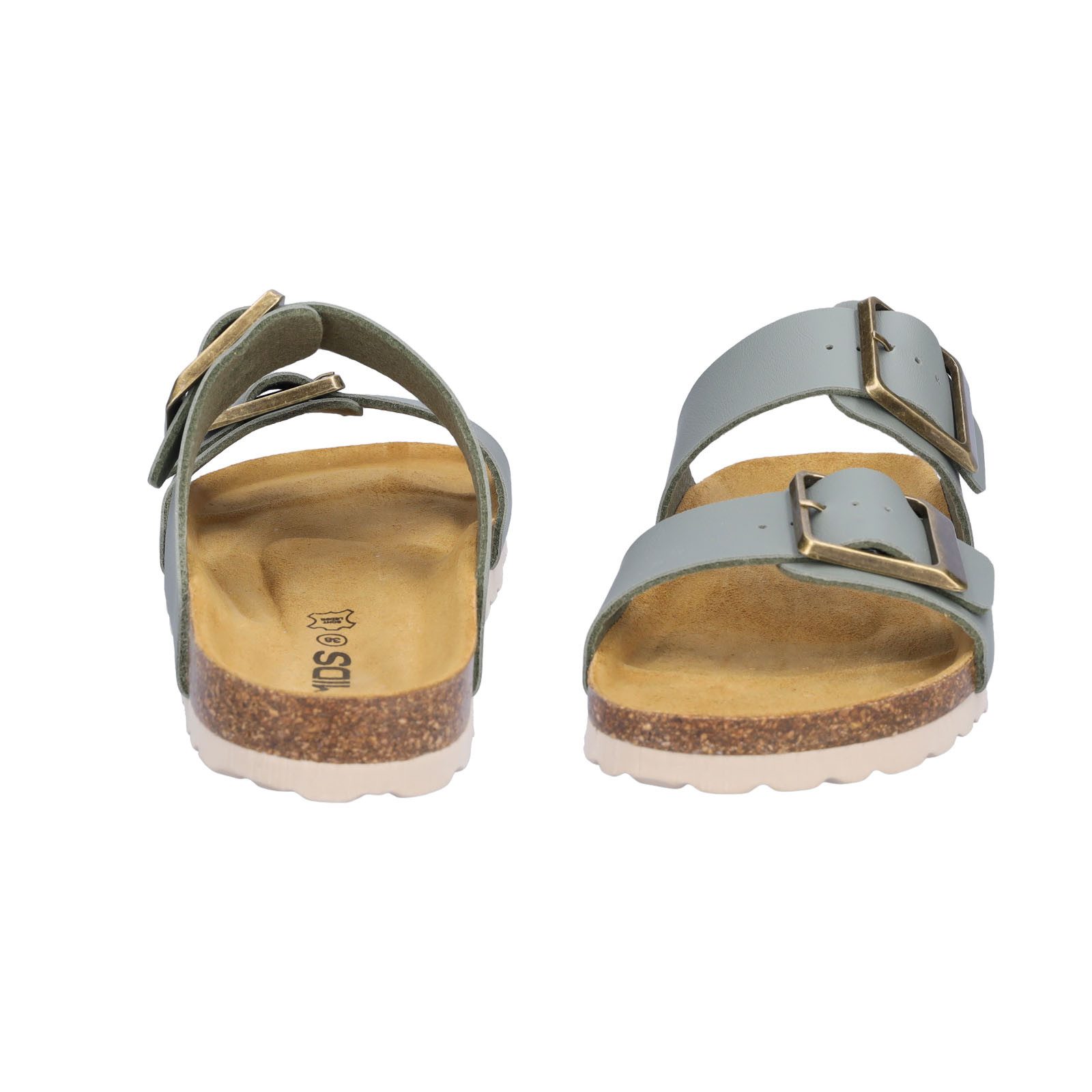 MIDS MIMI Damen Pantolette olivgrün, Zweiriemer mit großer Schnalle & ergonomischem Lederfußbett