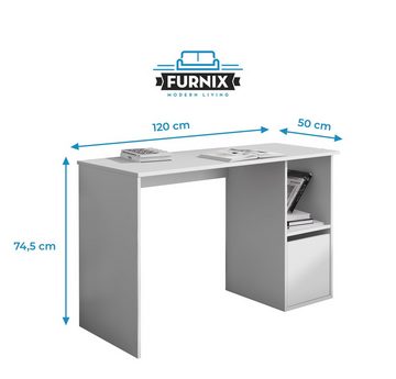 Furnix Kinderschreibtisch EURIA 08 Schreibtisch - Arbeitsplatz mit offene Ablage und Tür, Masse: B120 x H74,5 x T50 cm, pflegeleicht, Made in EU