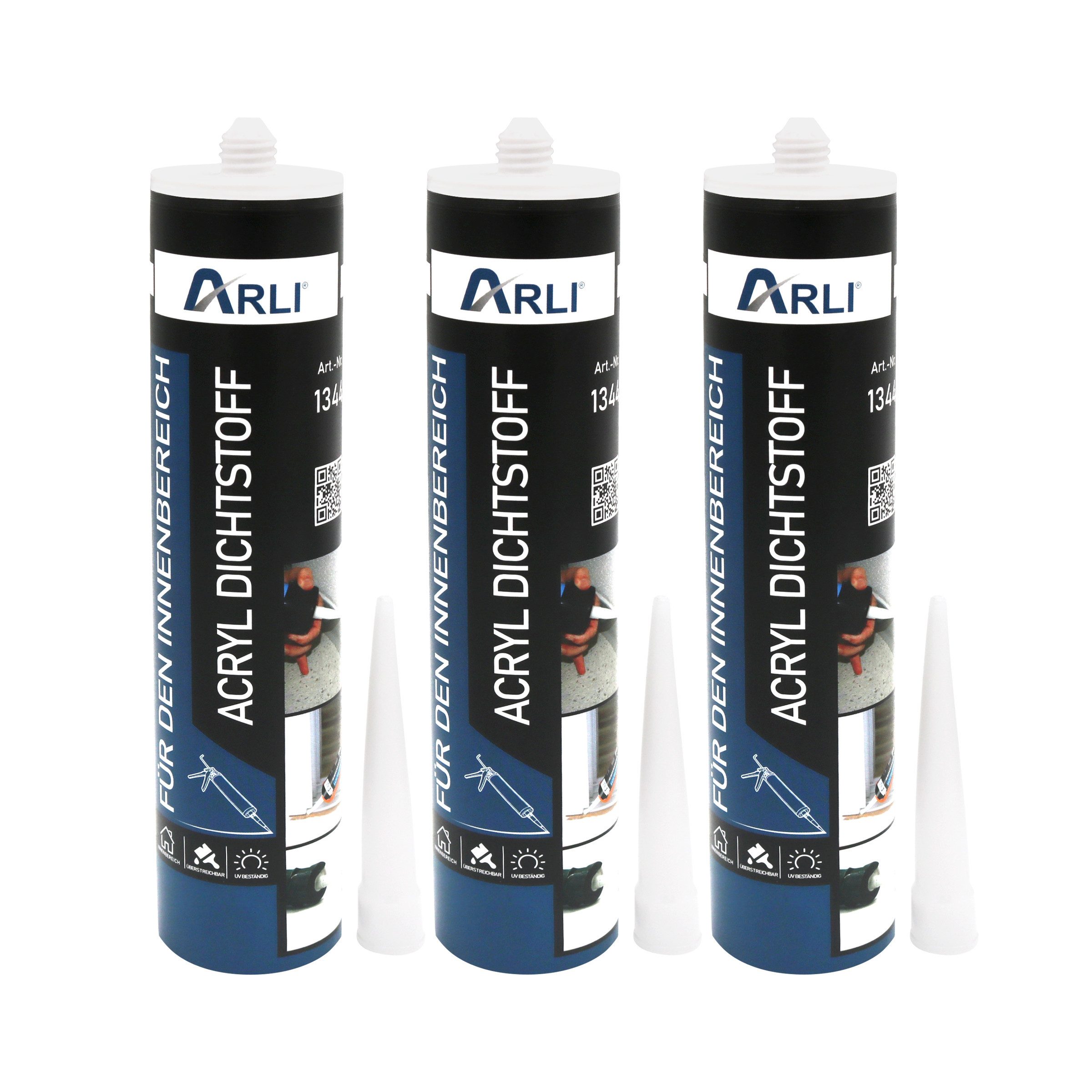 ARLI Spachtelmasse 3x Acryl 310ml Dichtstoff Universal Bauacryl, Maleracryl Fugendichter weiß Dichtstoff