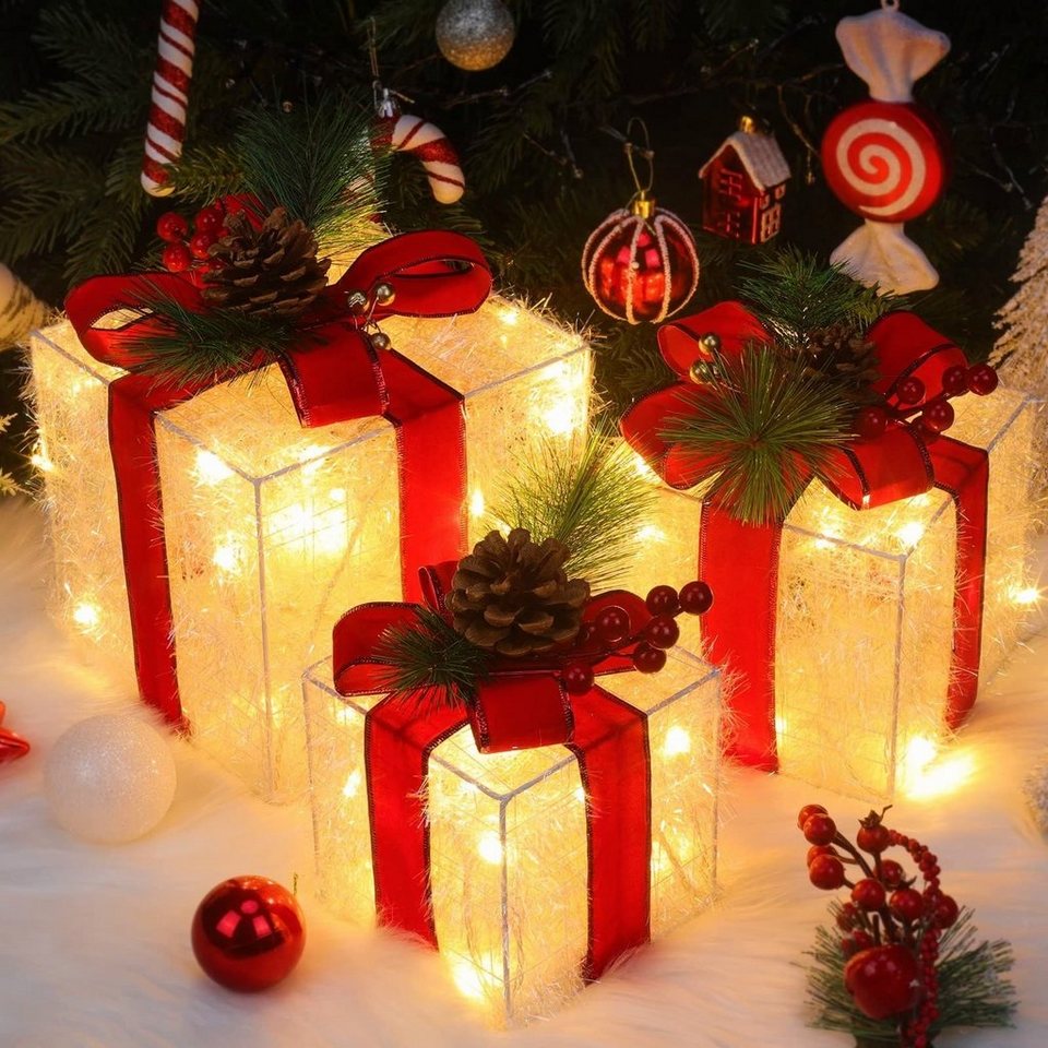 Weihnachtsdeko (Set, Unter Elegear Geschenkbox Weihnachtsfigur IP44 Geschenkboxen), Weihnachtsbaum Warmweiß 1 3x LED St.,