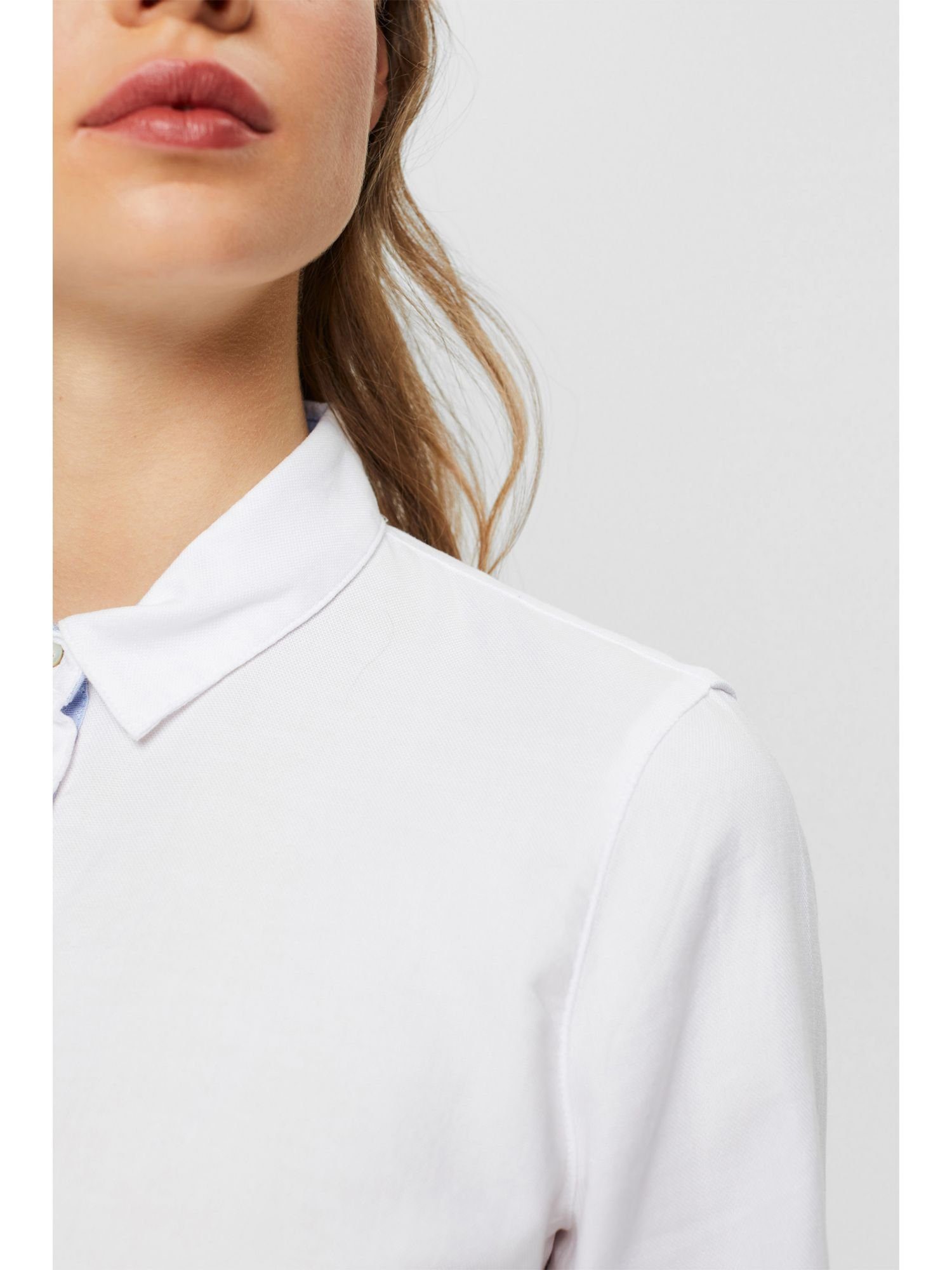 WHITE Baumwolle Esprit 100% aus Langarmbluse Hemd-Bluse