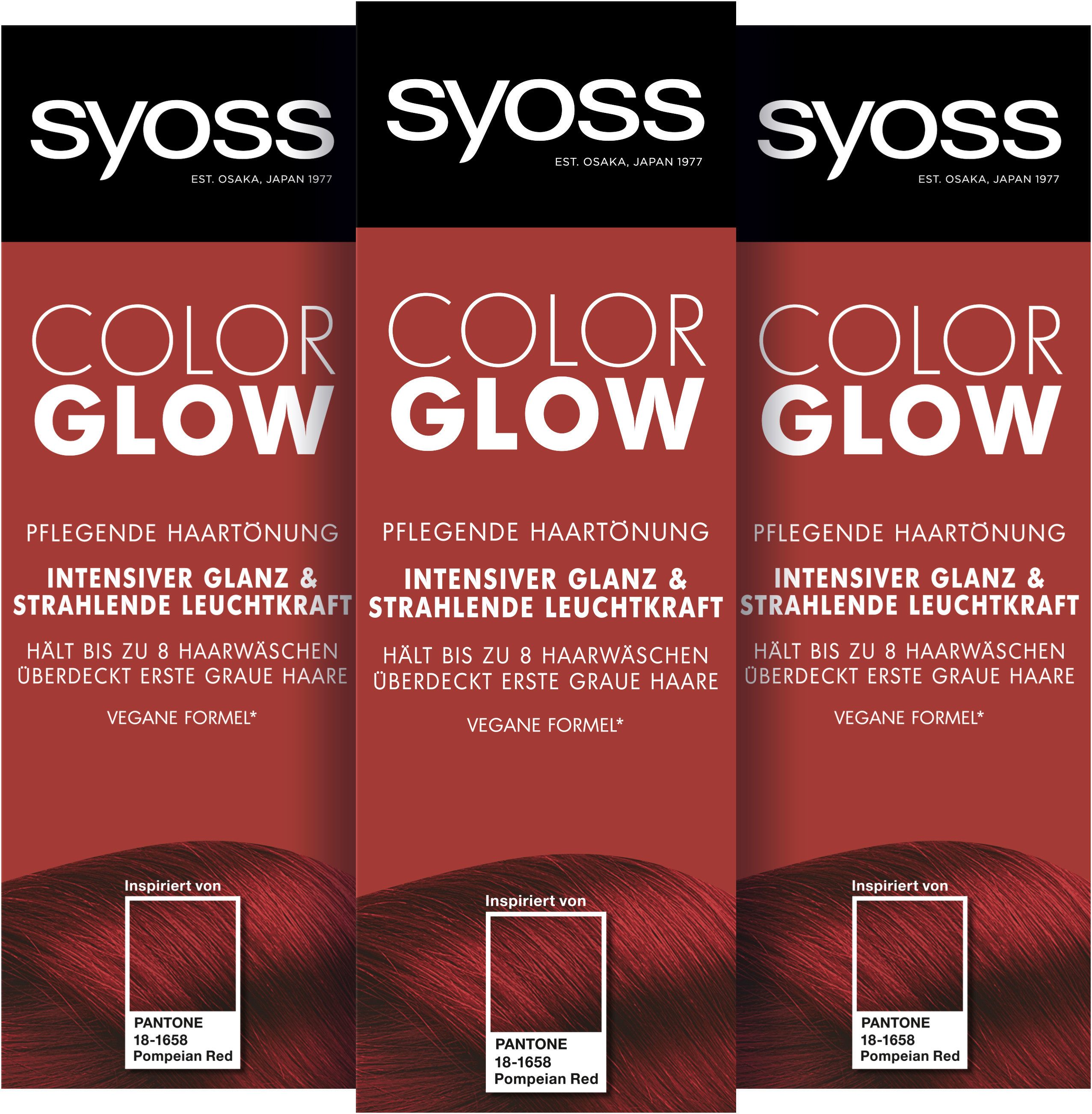 Syoss Haartönung Color Glow Pflegend Pompeian Red Pantone 18-1658, Vorratspack, 3-tlg., 3x 100 ml, für strahlende Farbintensität bis zu 8 Haarwäschen