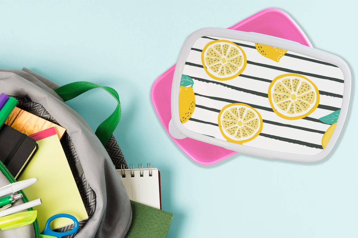 Erwachsene, Brotbox - Kunststoff, Sommer Kunststoff Mädchen, Kinder, Muster, Lunchbox Brotdose Zitronen Snackbox, für - MuchoWow (2-tlg), rosa