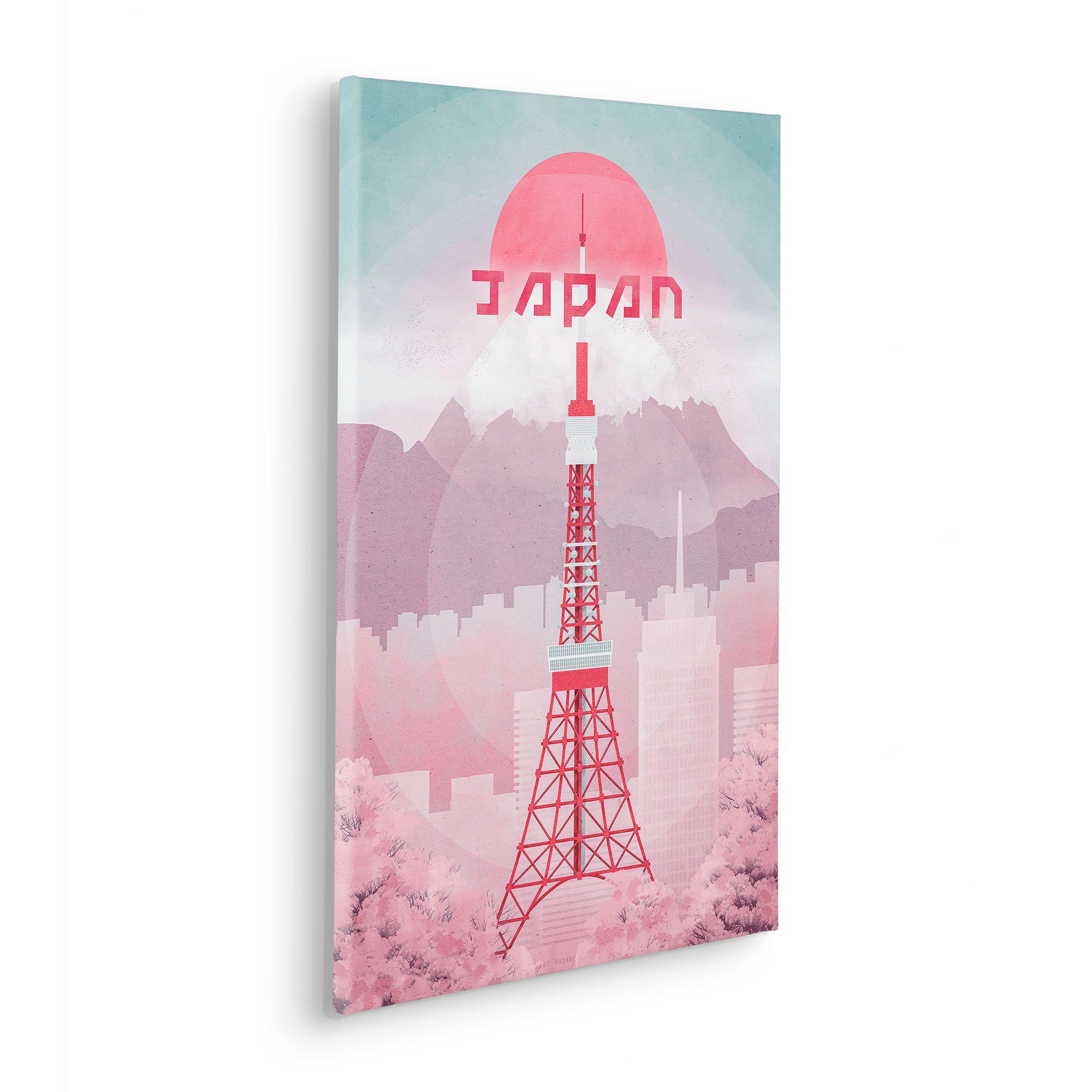Komar Leinwandbild Vintage Travel Japan - Größe 40 x 60 cm, Natur (1 St), Keilrahmenbild mi Echtholzrahmen