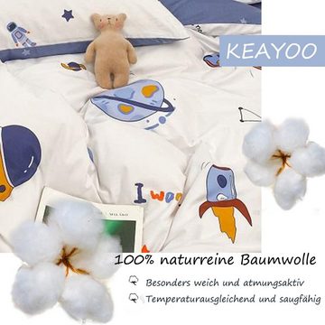 Bettwäsche TKLX, KEAYOO, Baumwolle, 2 teilig, 100% Baumwolle Kinderbettwäsche mit Raumfahrzeug