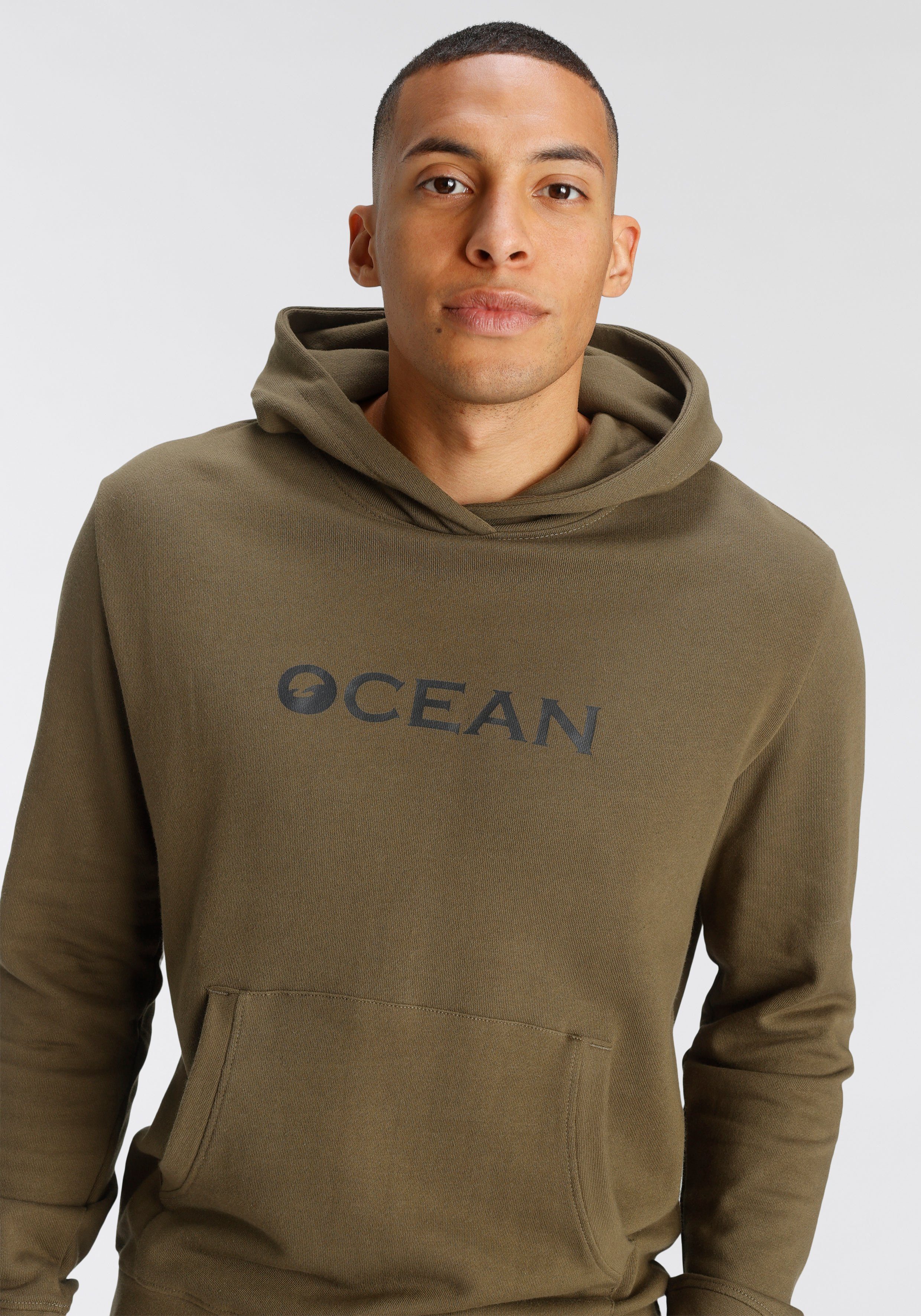 aus reiner Ocean Baumwolle Sportswear Kapuzensweatshirt Hoody khaki Essentials