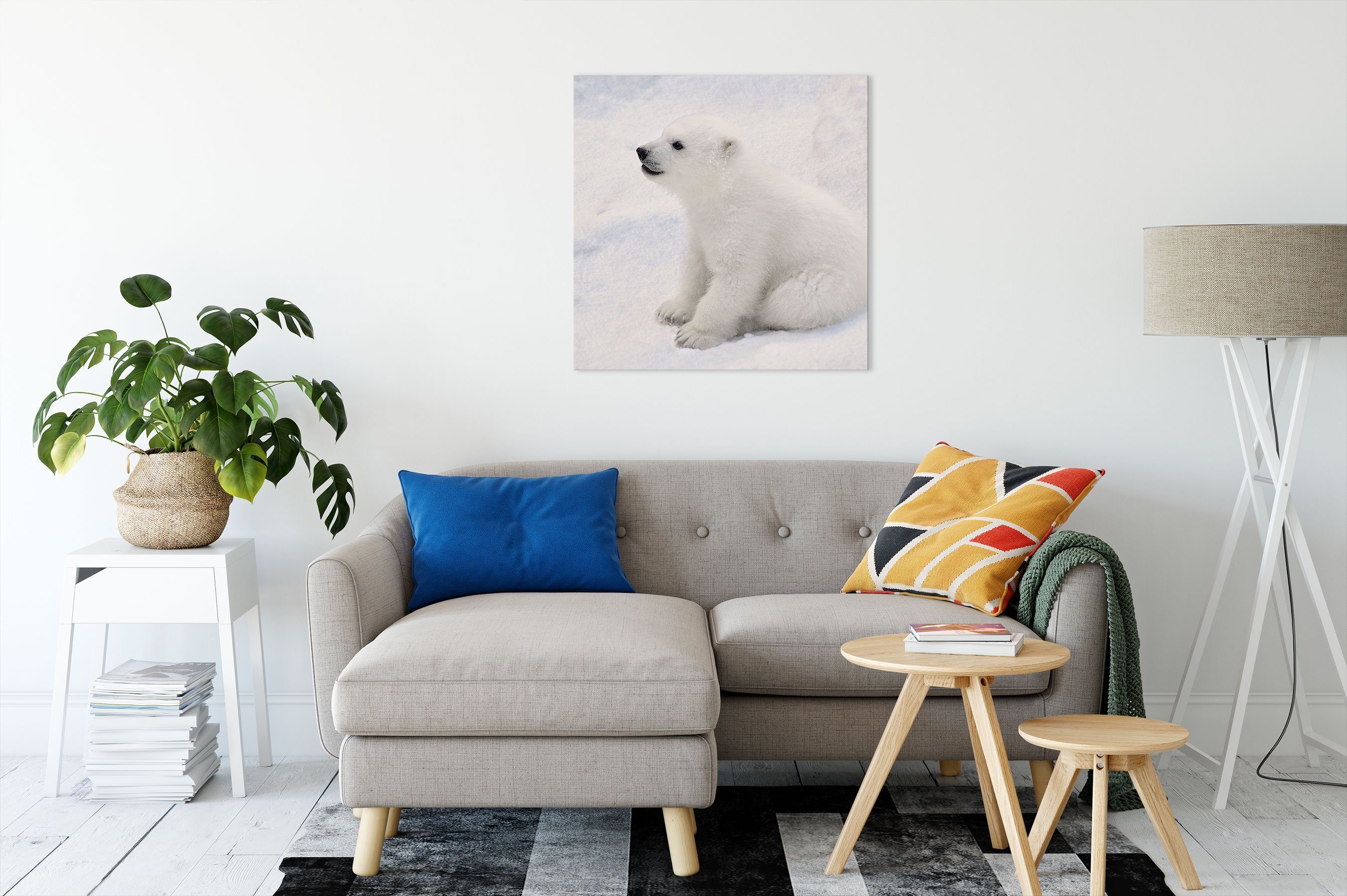 Leinwandbild Eisbär Pixxprint Baby, niedliches fertig (1 Baby Leinwandbild inkl. bespannt, niedliches Eisbär St), Zackenaufhänger