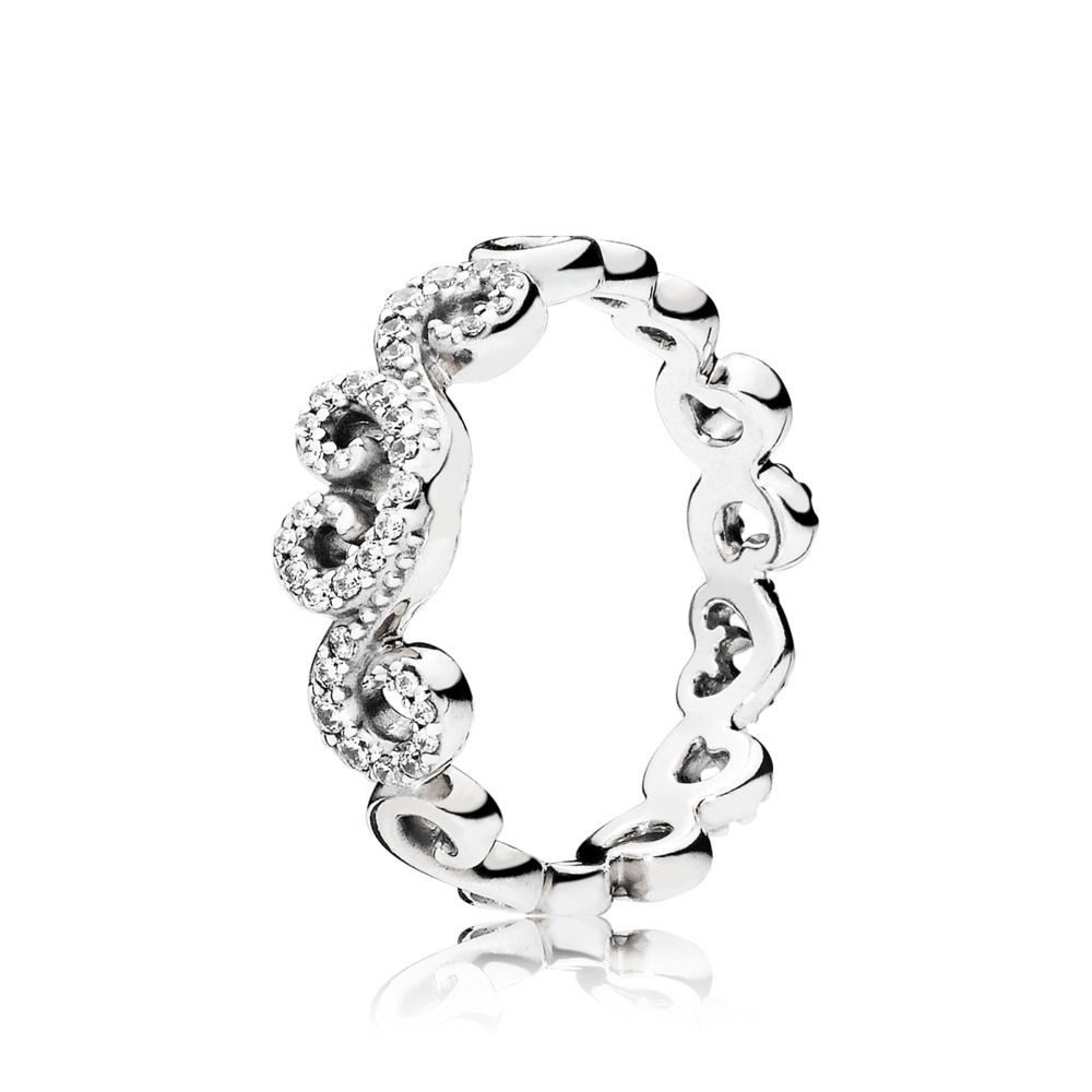 Pandora Silberring Ring Damen Heart Swirls Zirkonia Sterling-Silber 197117CZ Gr. 52