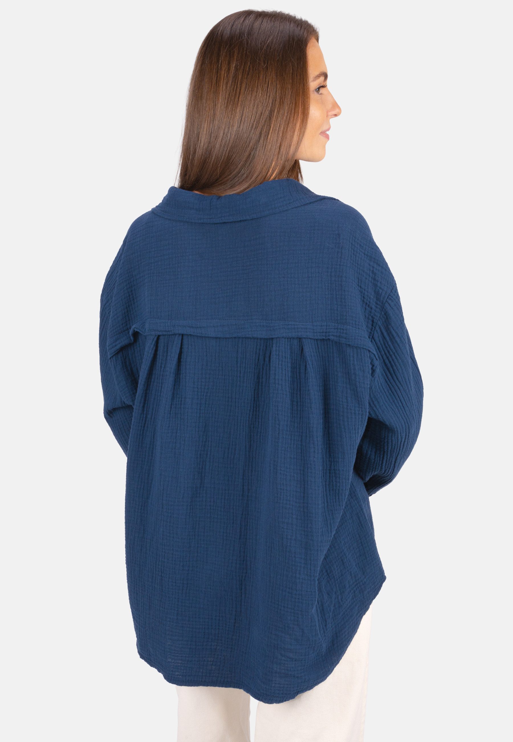 Seasons of April Hemdbluse Oversized Musselinbluse Sasha (1-tlg) Kurze Musselin Hemdbluse mit Knopfverschluss aus 100% Baumwolle