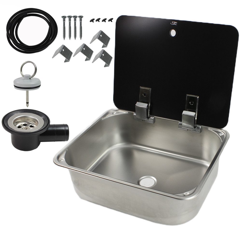 Canù Waschbecken Waschbecken Spüle + Abfluss + Dichtung + Befestigungsset + Glasdeckel