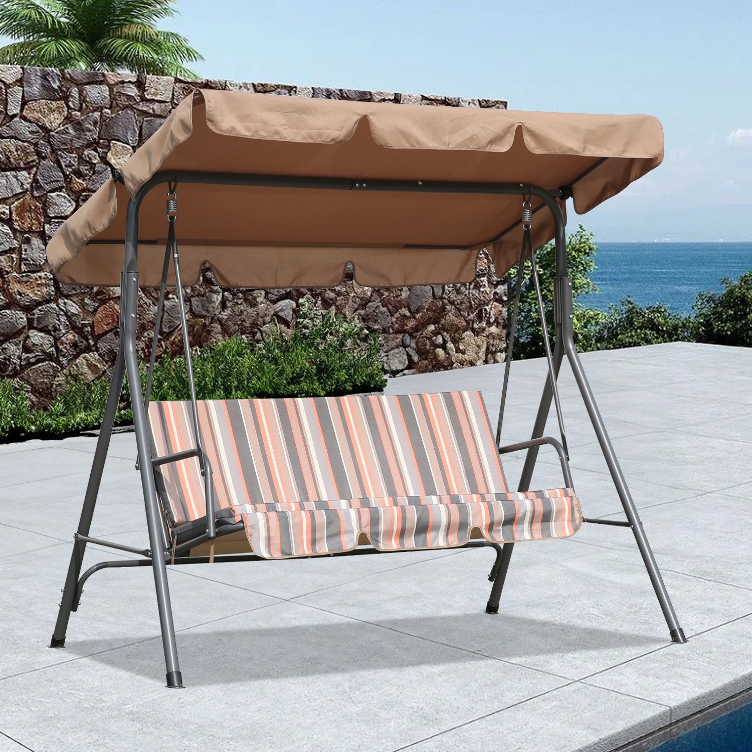 Angel Living Hollywoodschaukel 3-Sitzer Hollywoodschaukel Gartenschaukel mit neigbarem Sonnendach, 3-Sitzer, Aluminium Schaukelbank mit wetterfesten Polstern