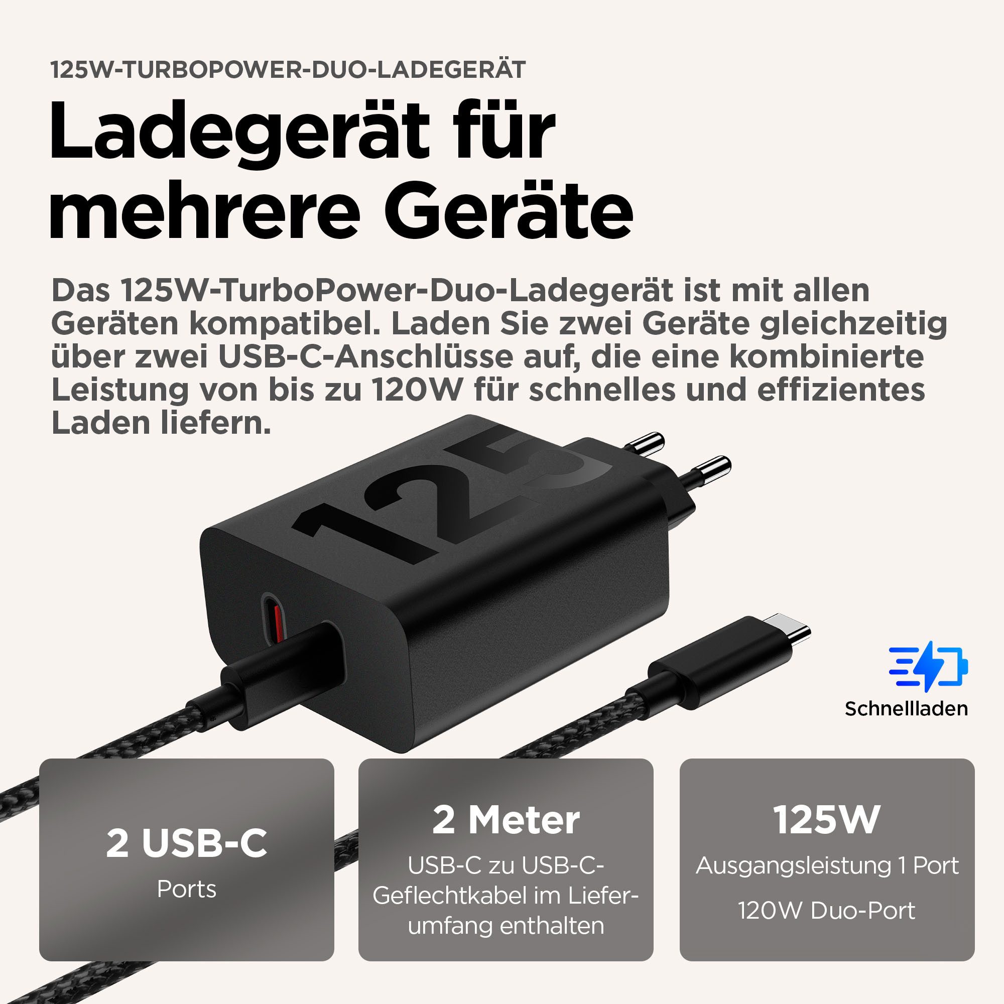 Motorola 125W-TURBOPOWER™ DUO Smartphone-Ladegerät