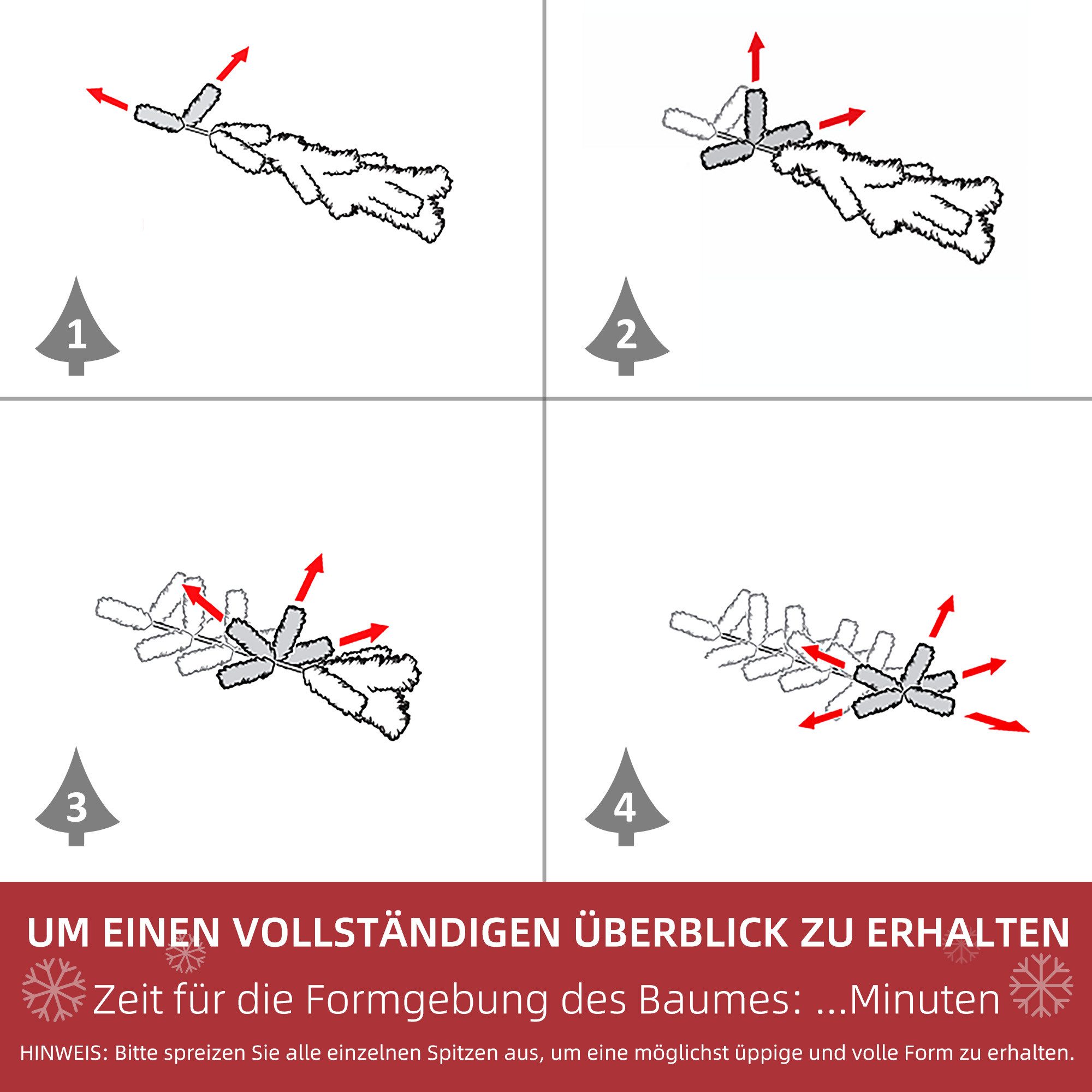 HOMCOM Künstlicher Weihnachtsbaum Kiefernbaum mit Schnee, 750 Spitzen Christbaum, Metallständer, Kiefer, für Weihnachtsfest, Indoor, grün+weiß – Bild 5 von 5